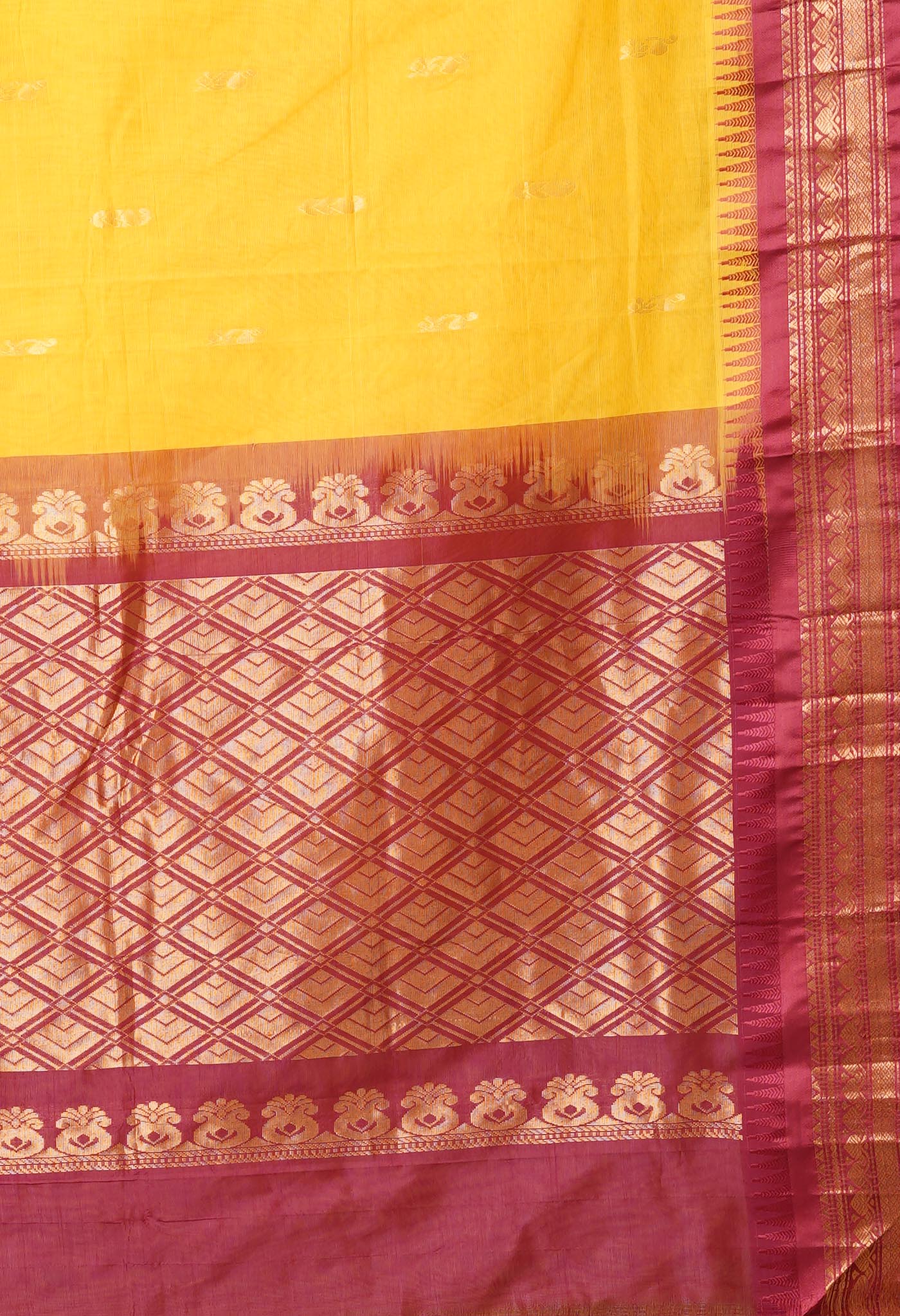 Yellow Pure Handloom Gadwal Cotton Saree