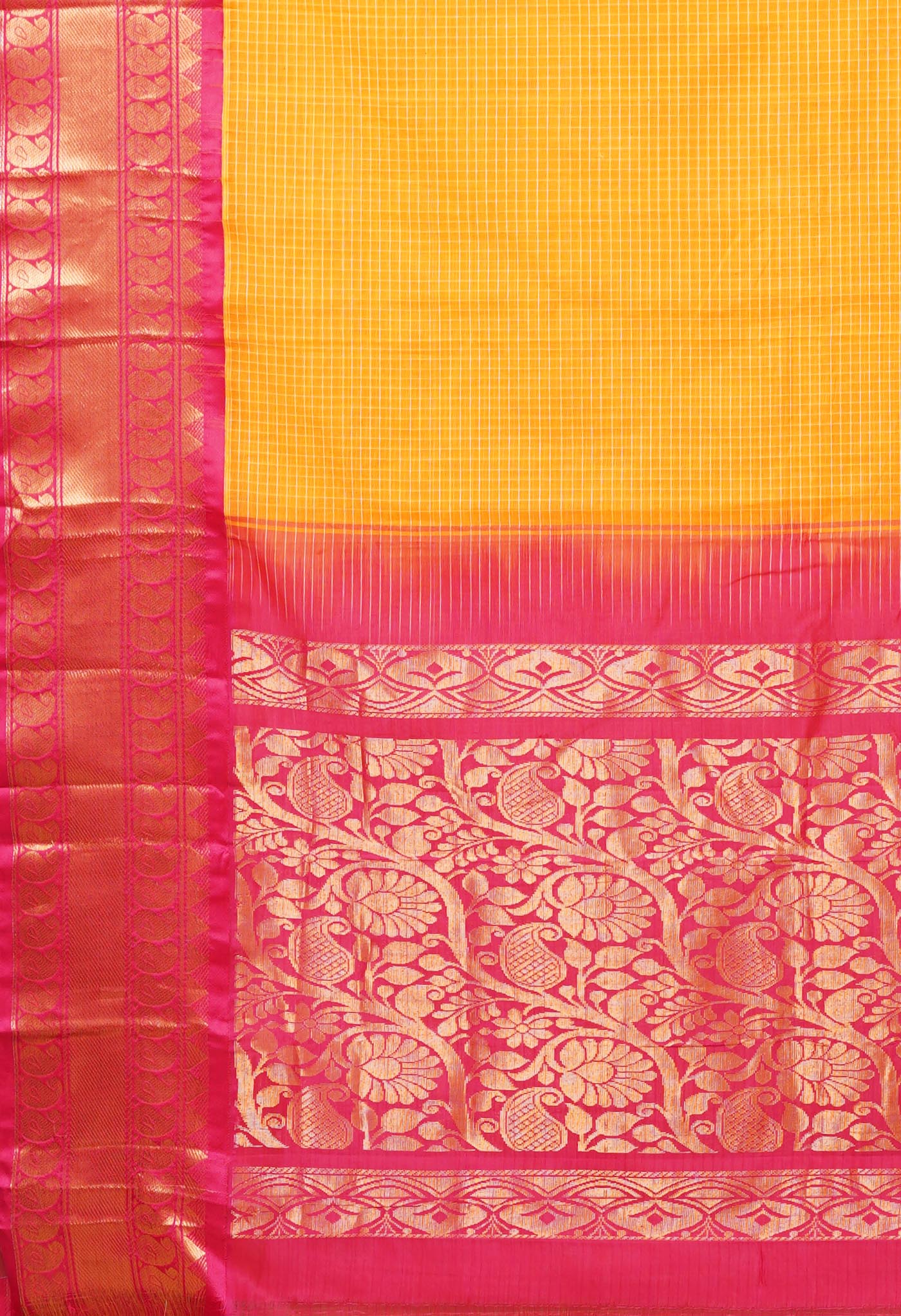 Yellow Pure Handloom Gadwal Cotton Saree