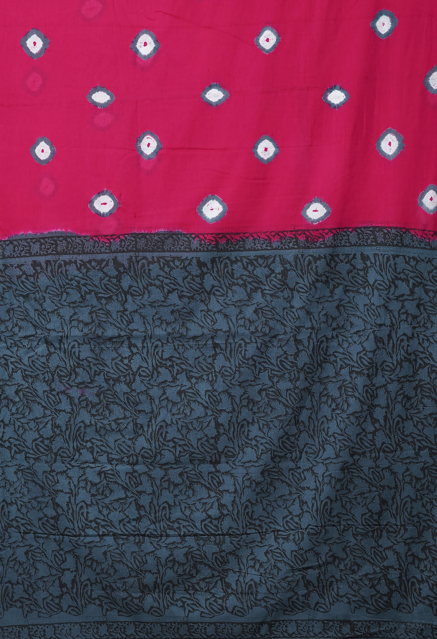 Pink-Black Pure  Bandhani Block Printed Soft Cotton Saree-UNM78455