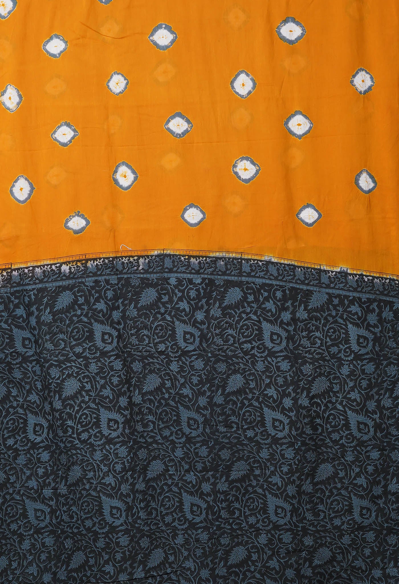 Yellow-Black Pure  Bandhani Block Printed Soft Cotton Saree-UNM78456