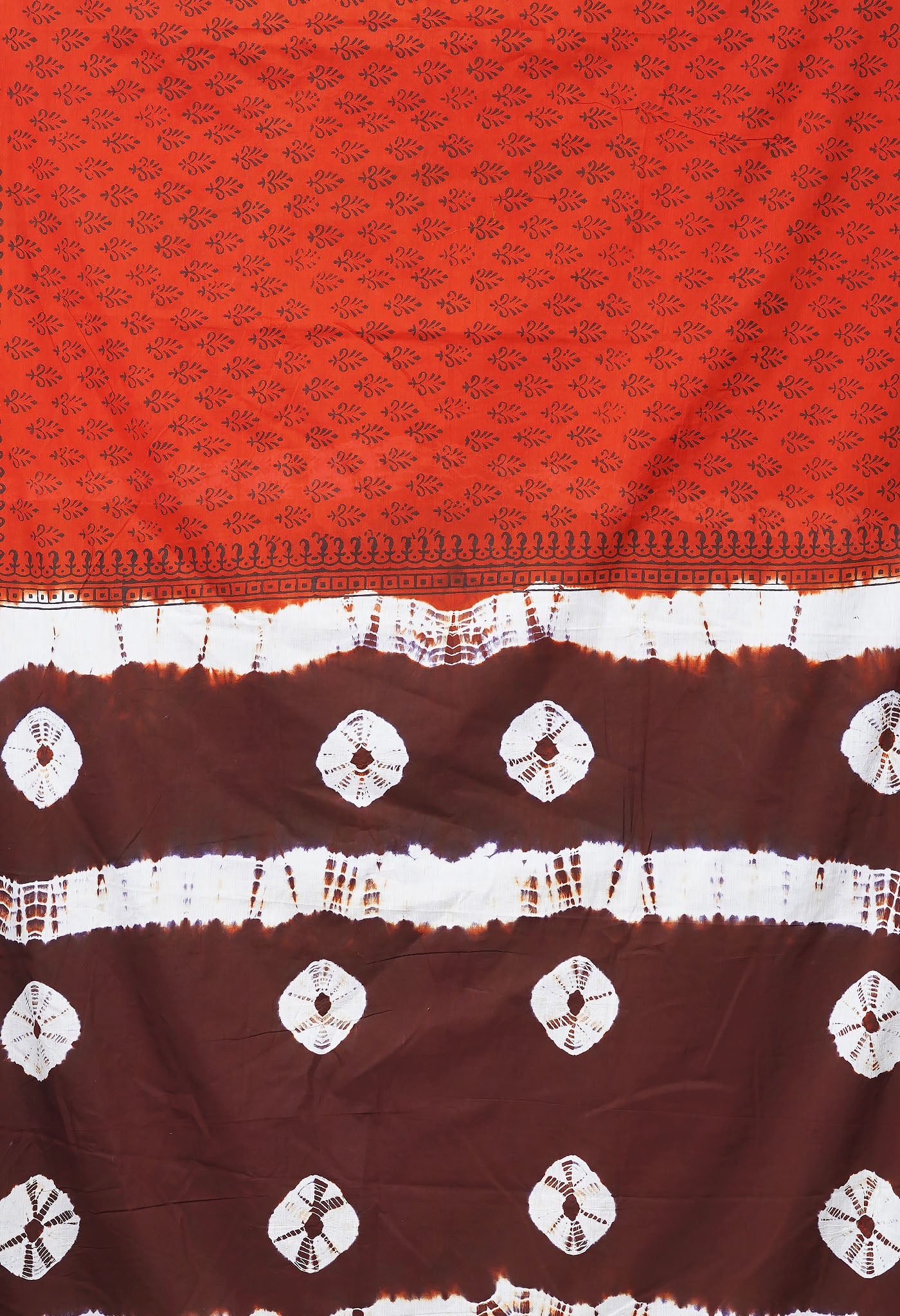 Orange-Brown Pure  Tie And Dye Shibori Block Printed Soft Cotton Saree-UNM78457