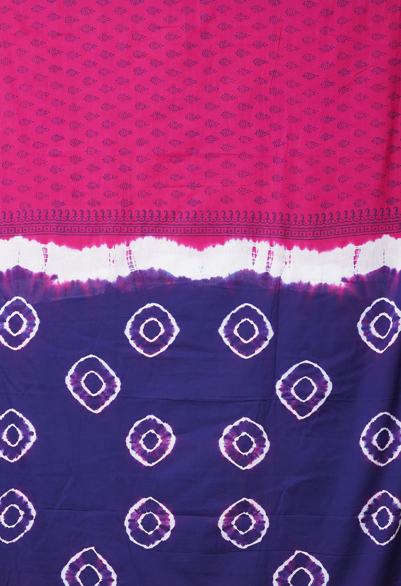 Pink-Navy Blue Pure  Tie And Dye Shibori Block Printed Soft Cotton Saree-UNM78458