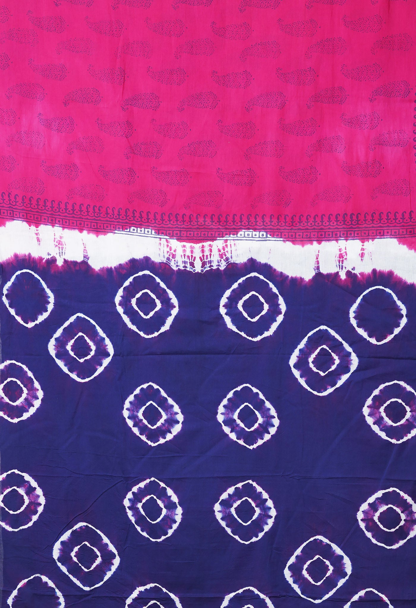 Pink-Navy Blue Pure  Tie And Dye Shibori Block Printed Soft Cotton Saree-UNM78460