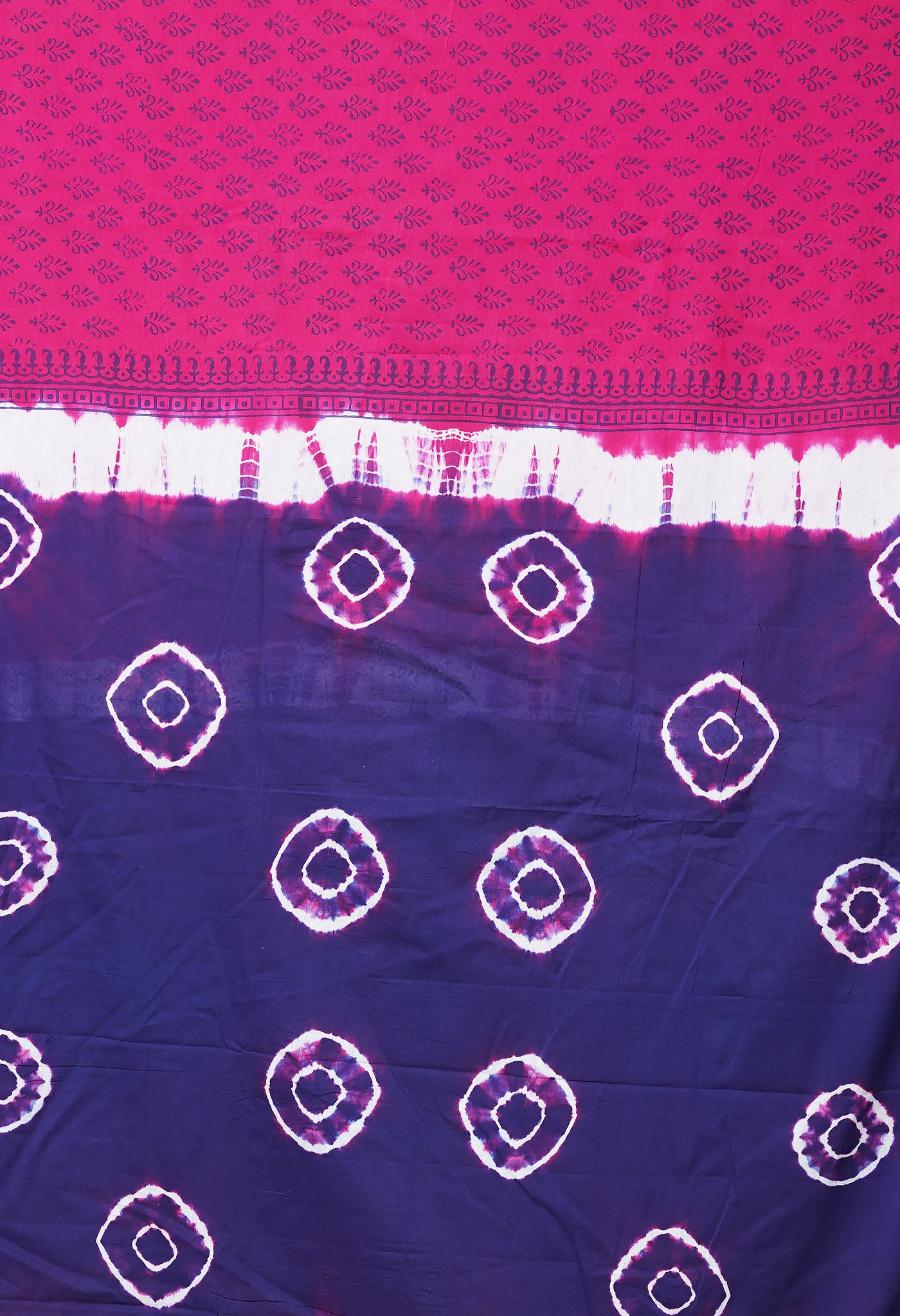 Pink-Navy Blue Pure  Tie And Dye Shibori Block Printed Soft Cotton Saree-UNM78463