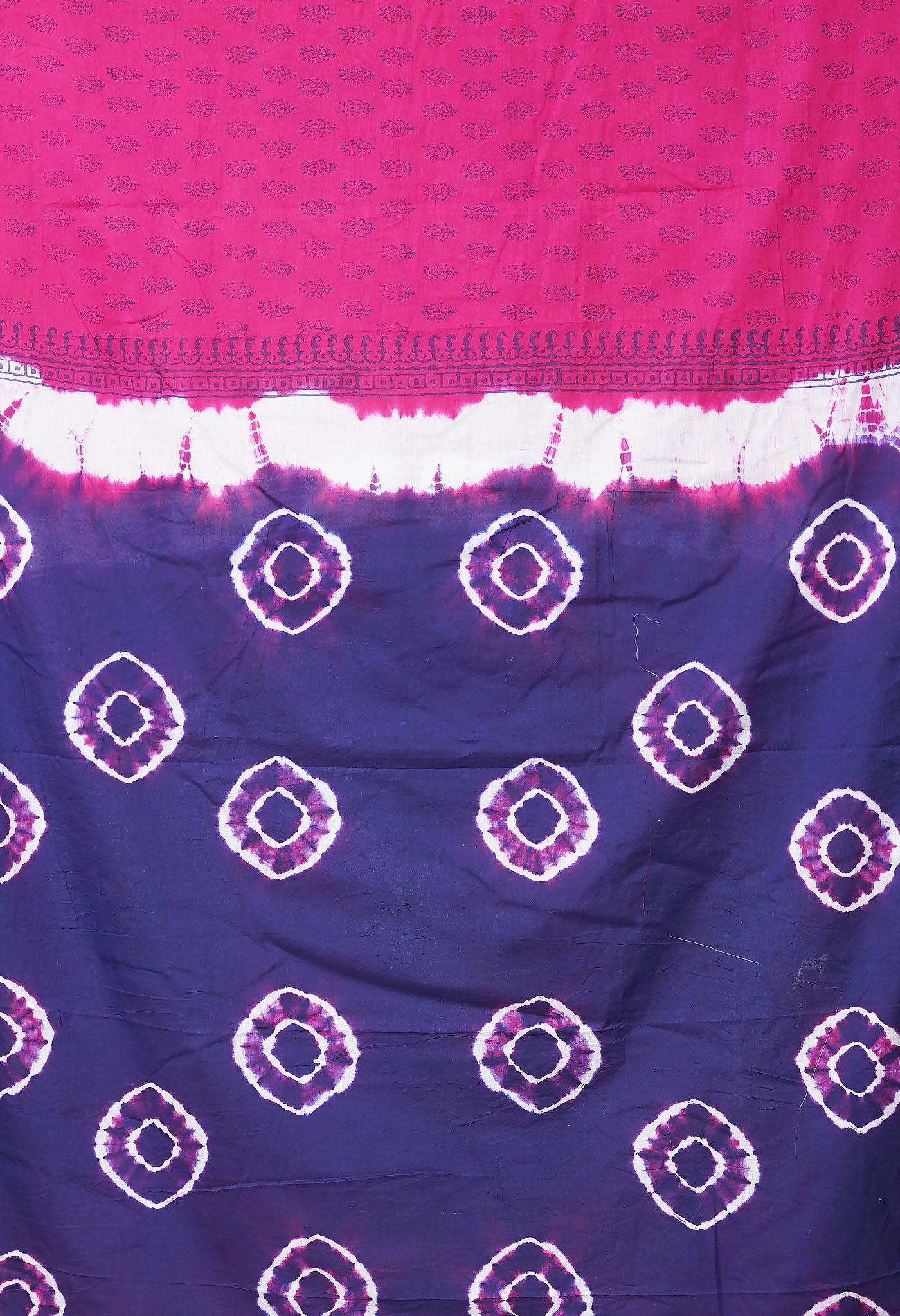 Pink-Navy Blue Pure  Tie And Dye Shibori Block Printed Soft Cotton Saree-UNM78467