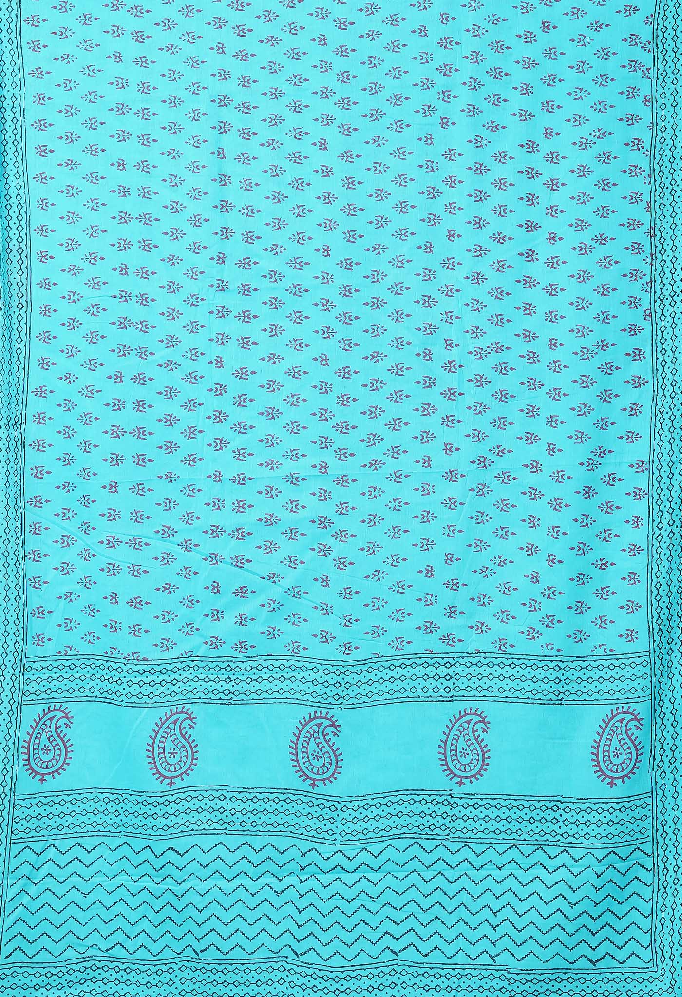 Blue Pure  Block Printed Soft Cotton Saree-UNM78469