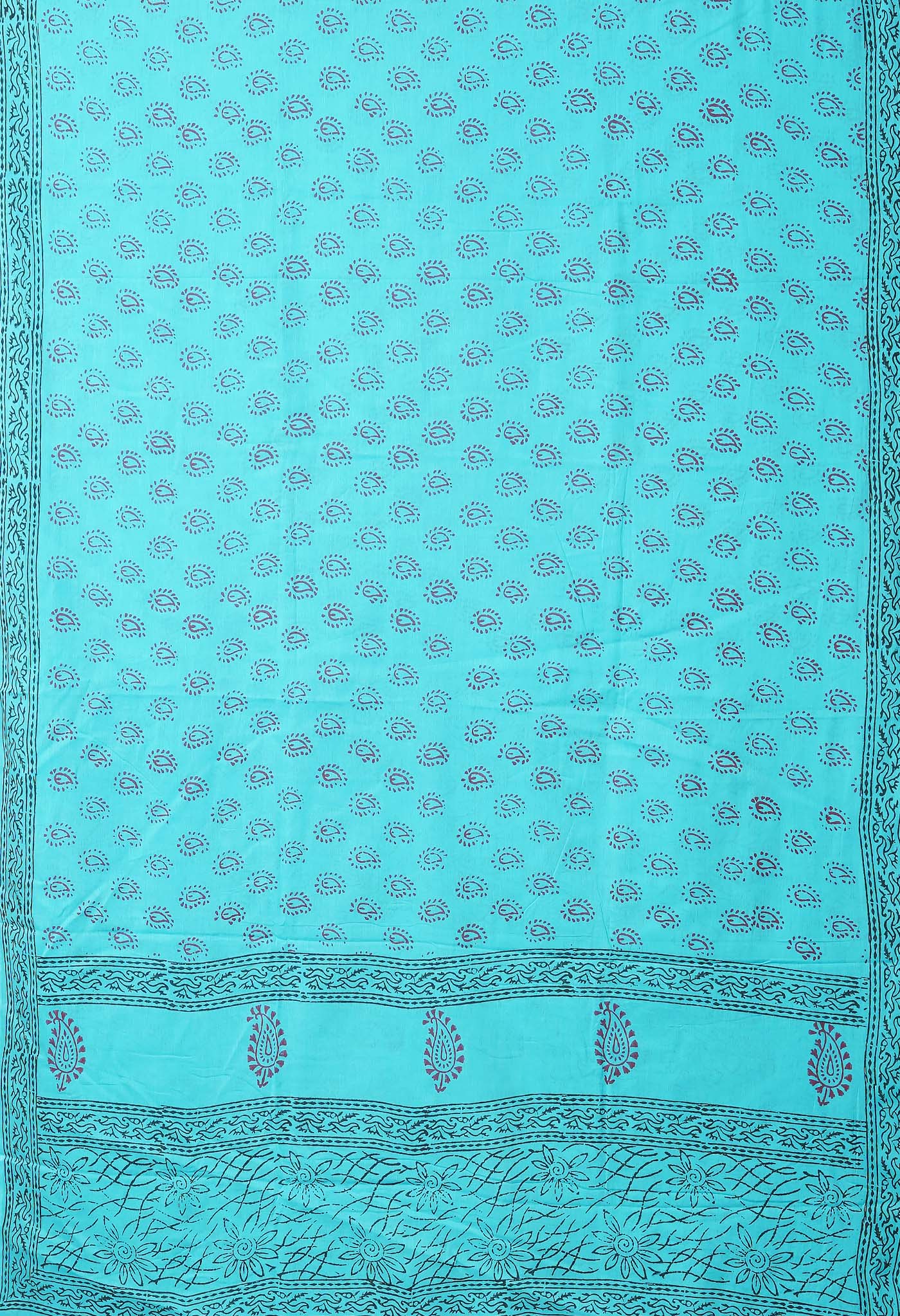 Blue Pure  Block Printed Soft Cotton Saree-UNM78487