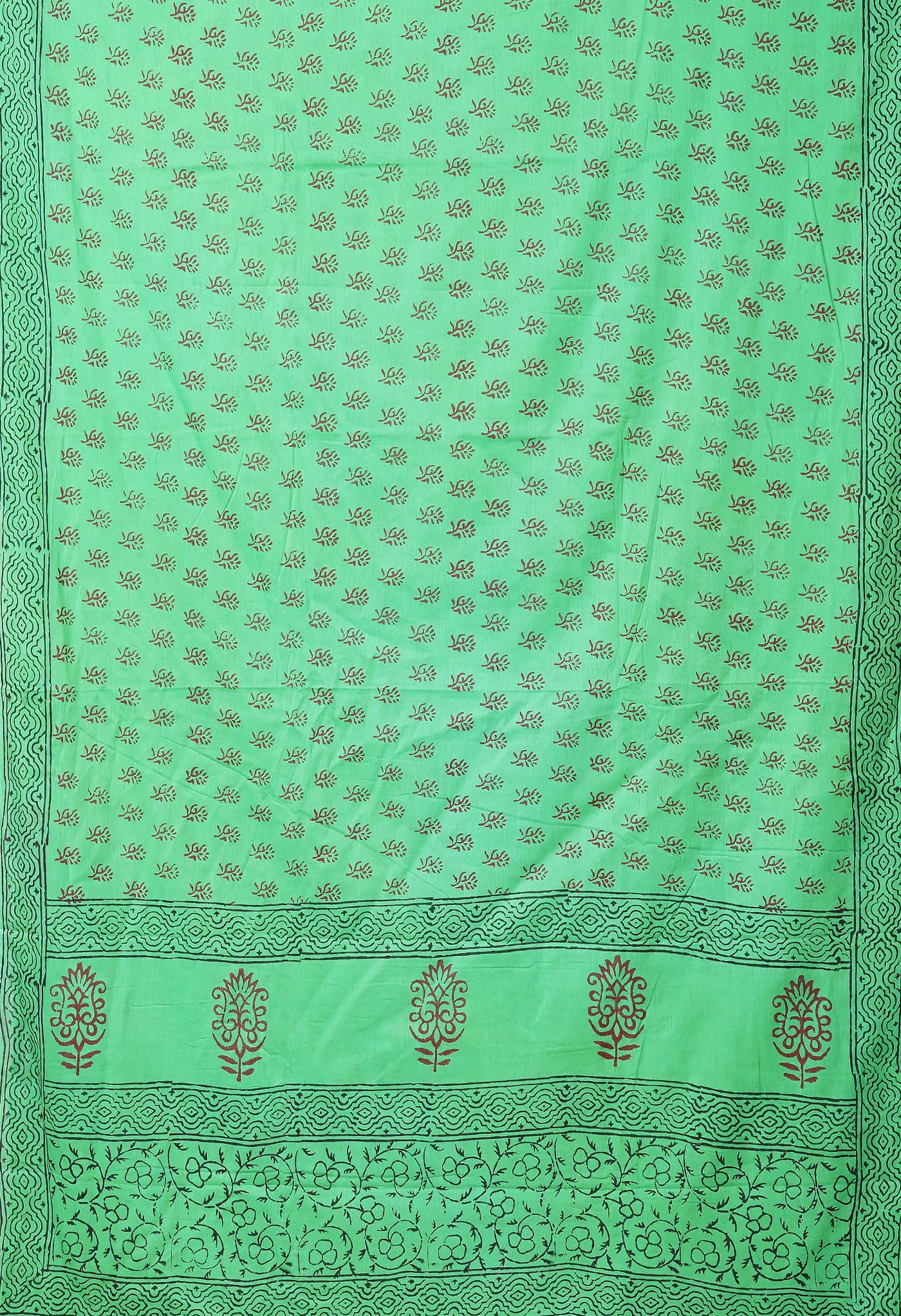 Green Pure  Block Printed Soft Cotton Saree-UNM78489