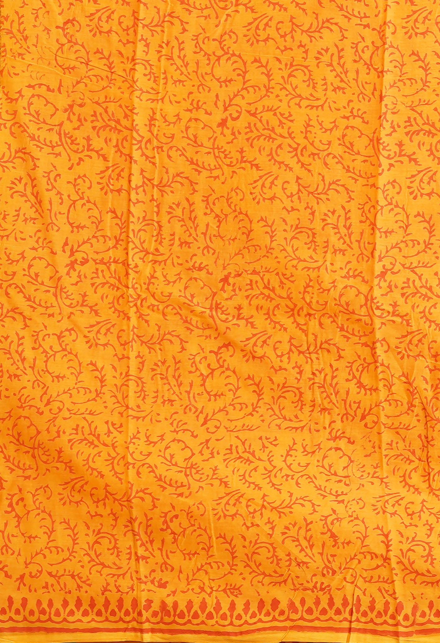 Cream-Orange Pure  Block Printed Soft Cotton Saree-UNM78491