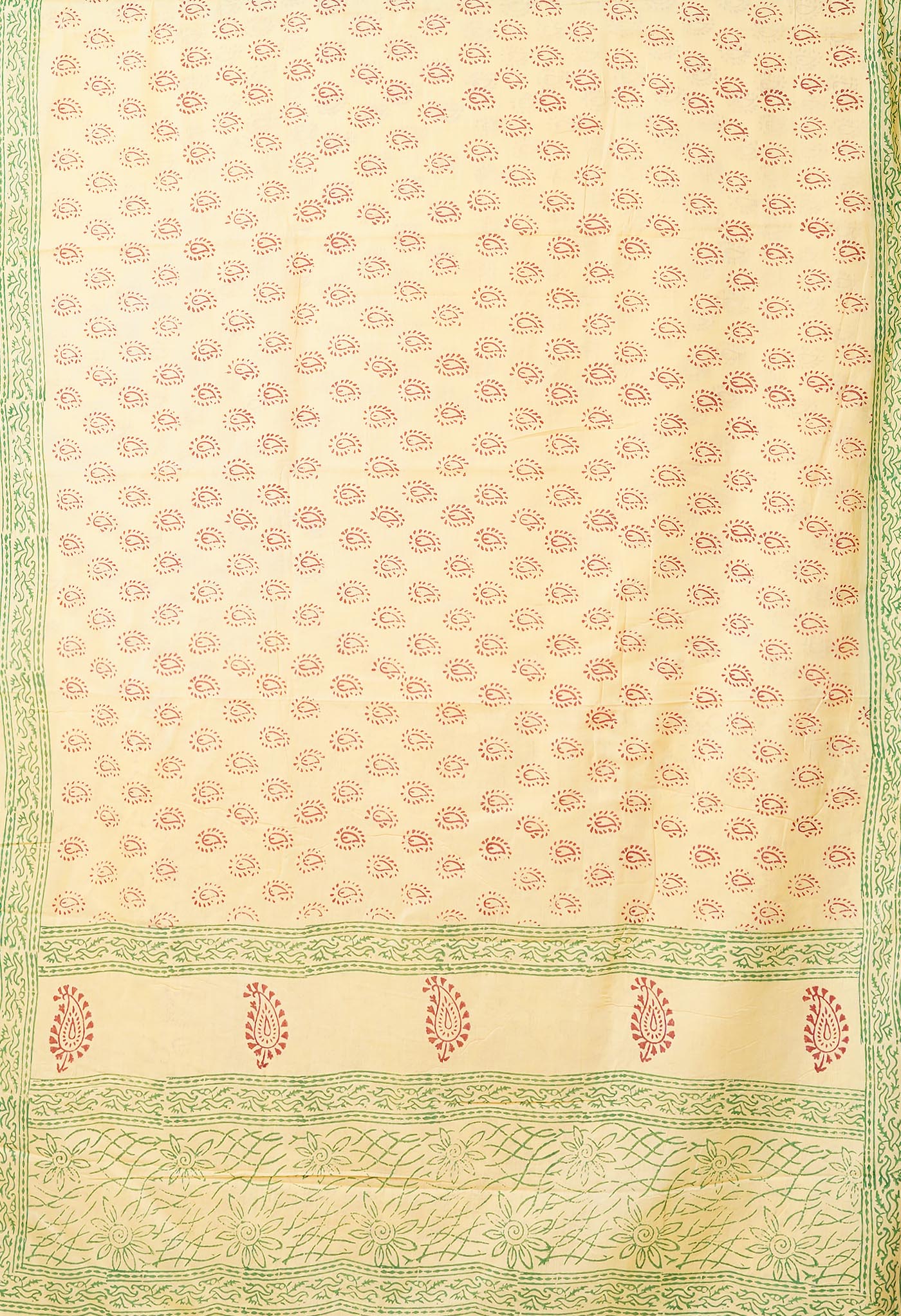 Cream Pure  Block Printed Soft Cotton Saree-UNM78492