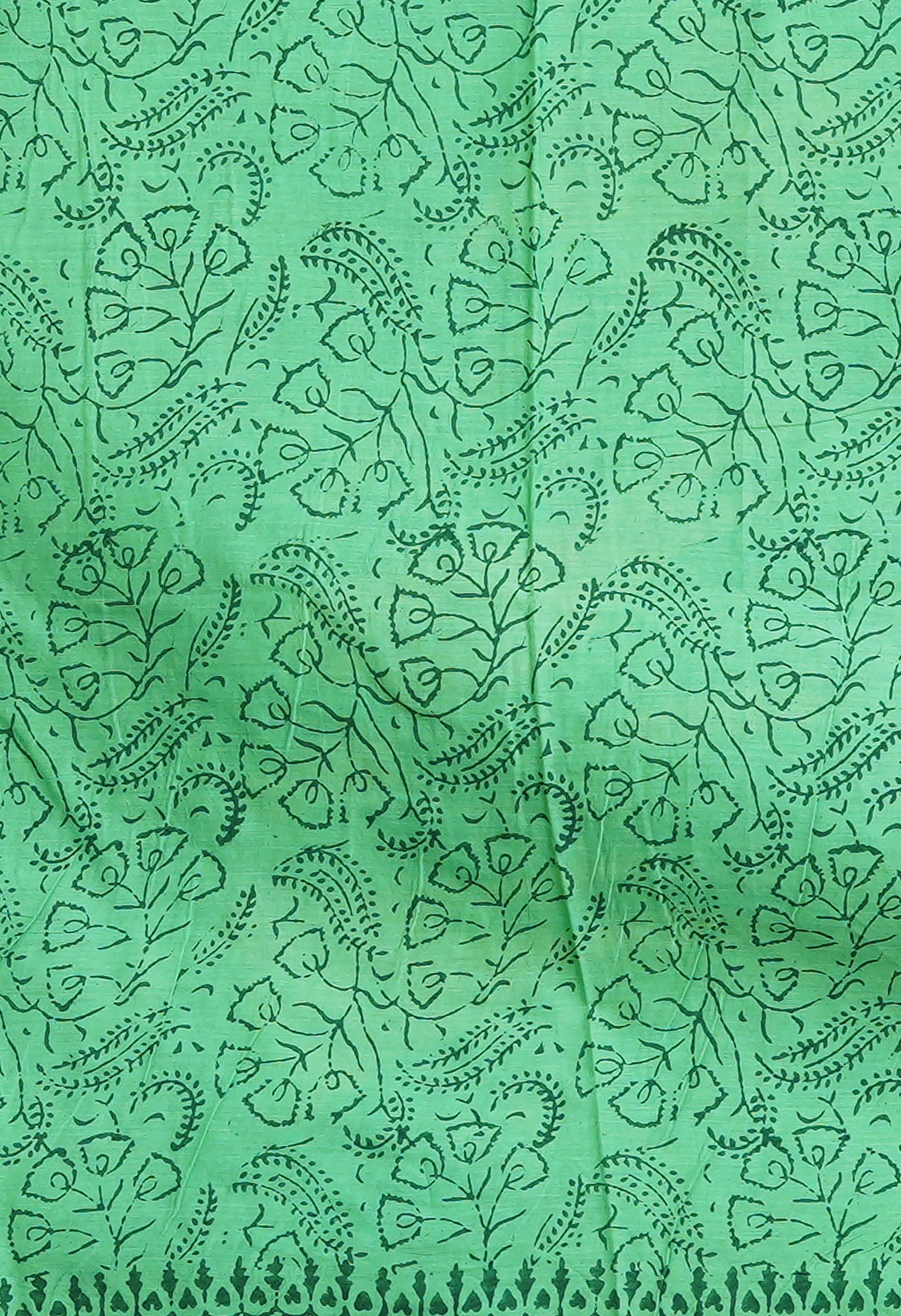 Cream-Green Pure  Block Printed Soft Cotton Saree-UNM78501