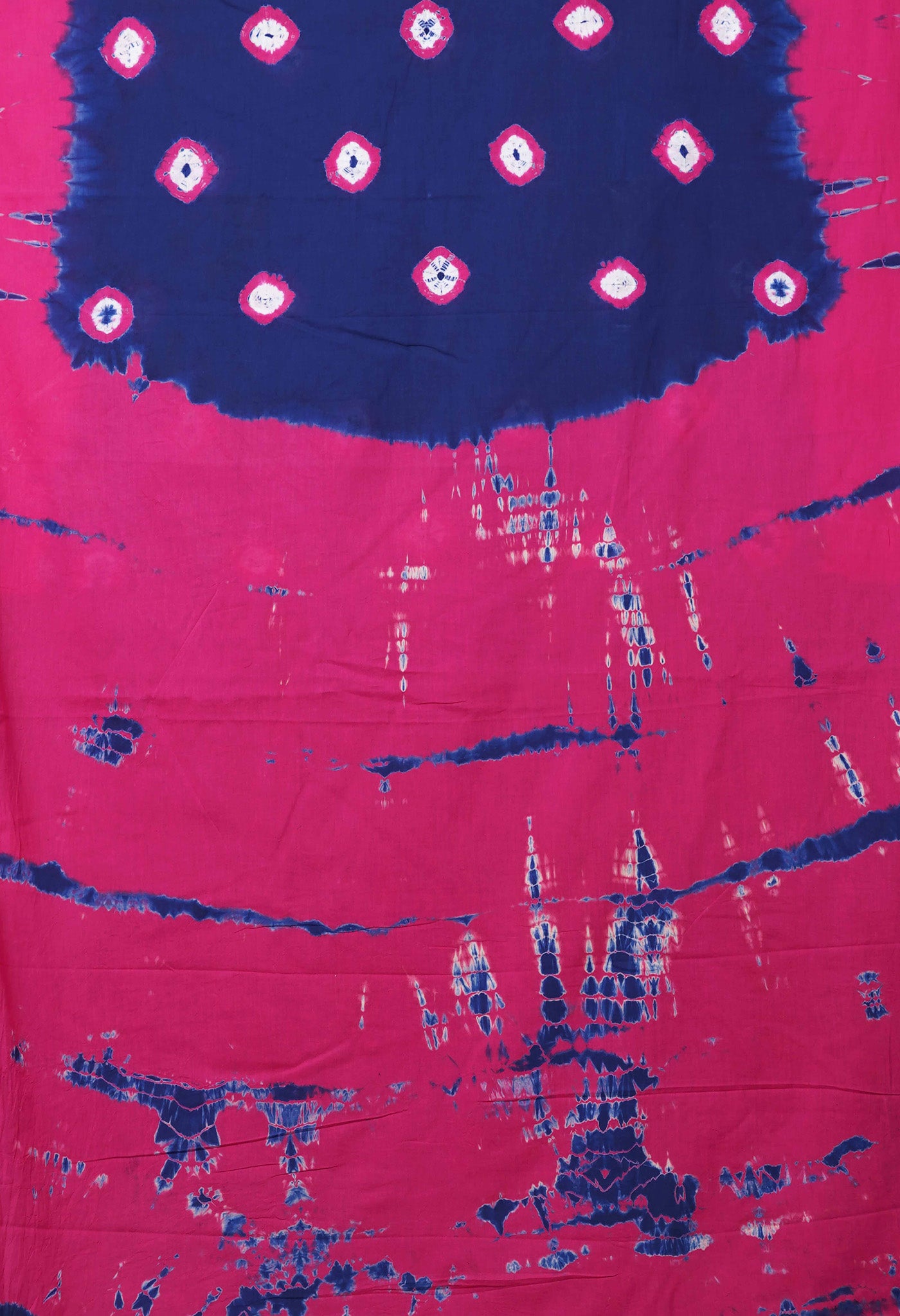 Navy Blue-Pink Pure  Tie And Dye Shibori Bandhani Printed Soft Cotton Saree-UNM78502