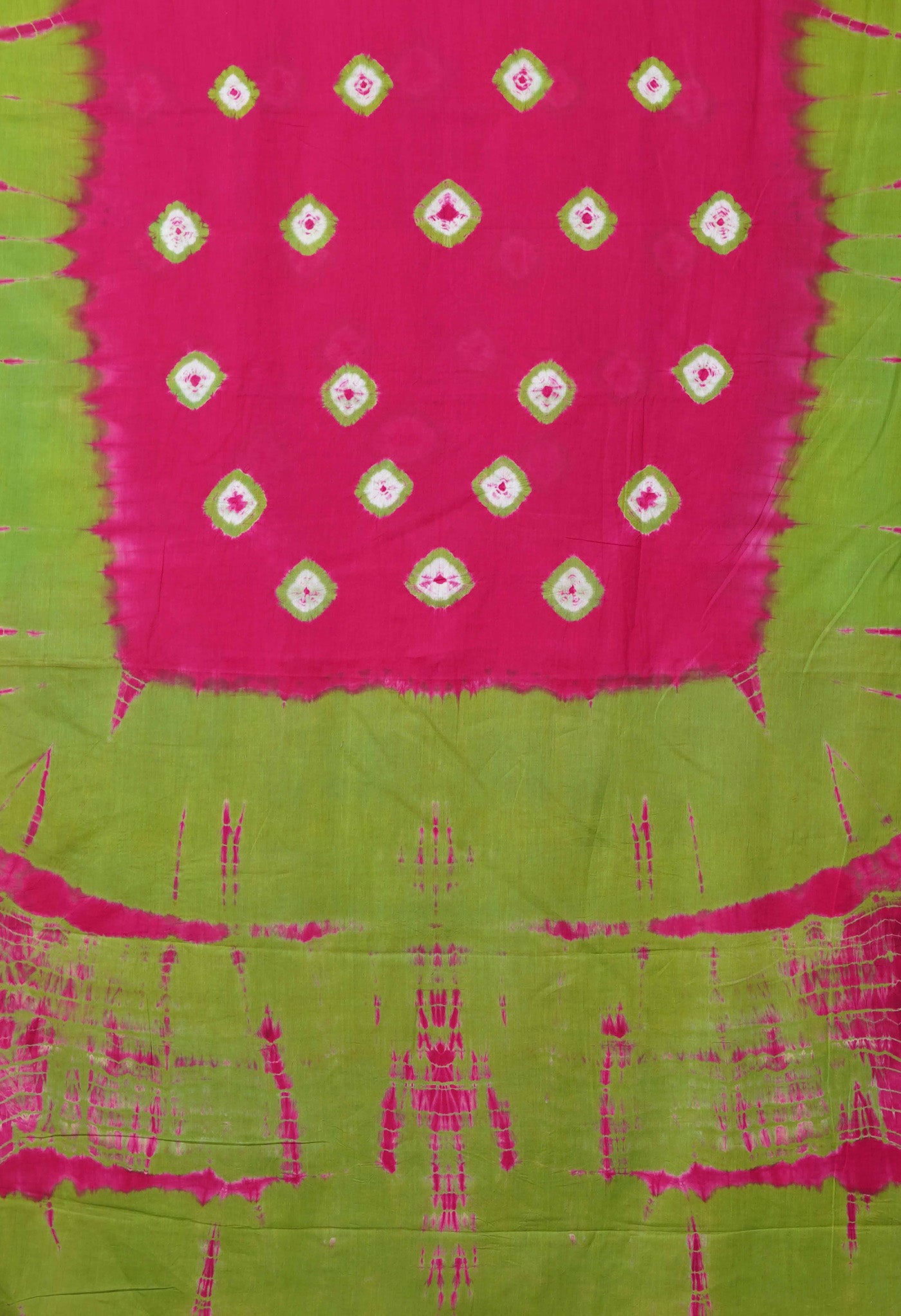 Pink-Green Pure  Tie And Dye Shibori Bandhani Printed Soft Cotton Saree-UNM78503