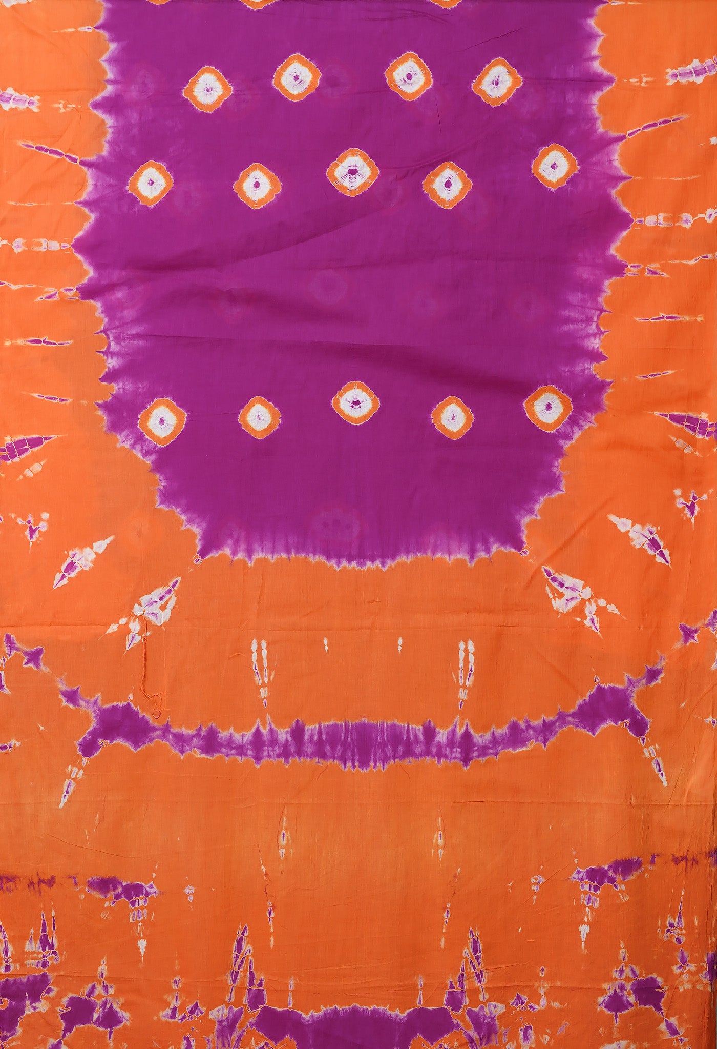 Purple-Orange Pure  Tie And Dye Shibori Bandhani Printed Soft Cotton Saree-UNM78504