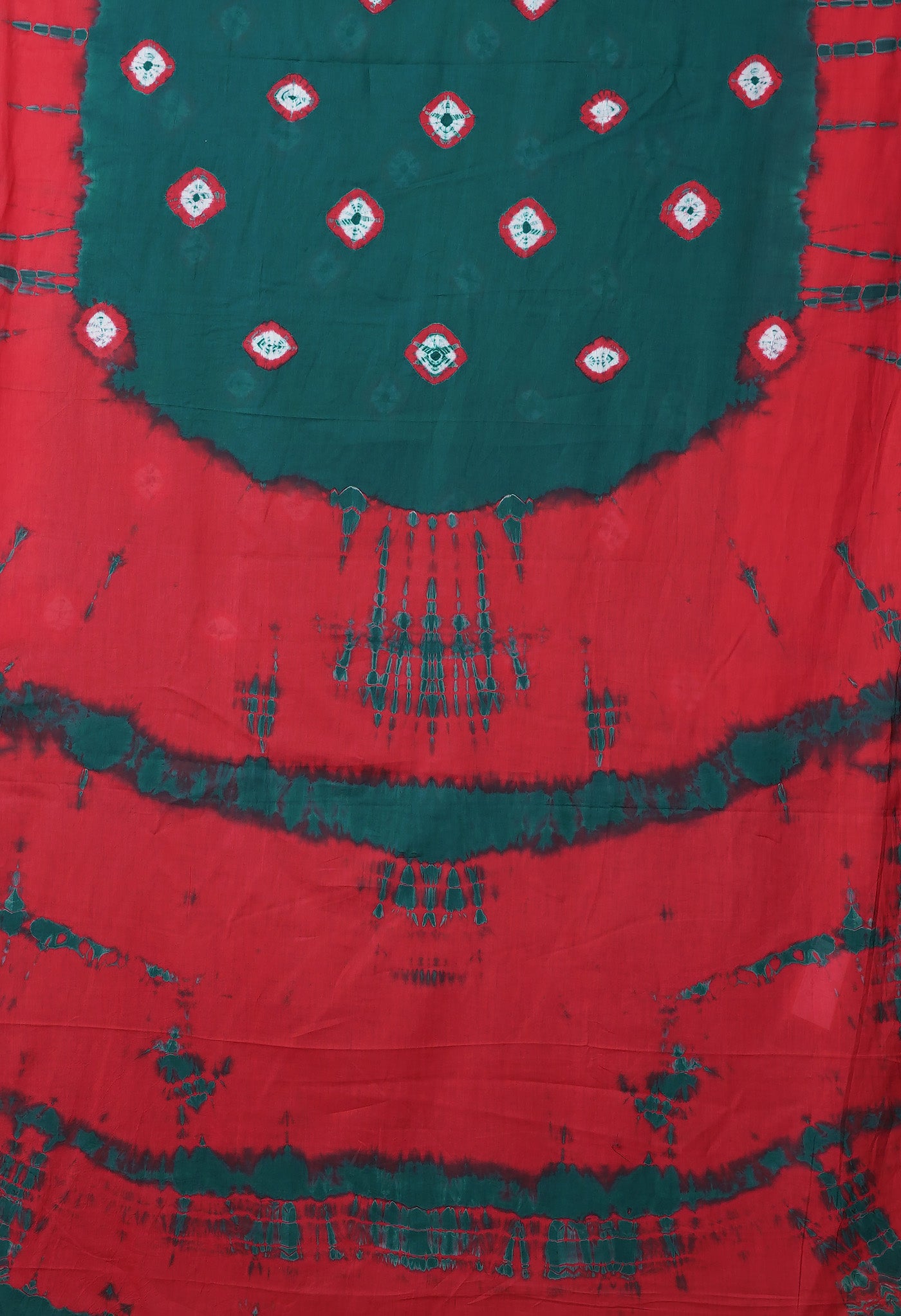 Green-Red Pure  Tie And Dye Shibori Bandhani Printed Soft Cotton Saree-UNM78505