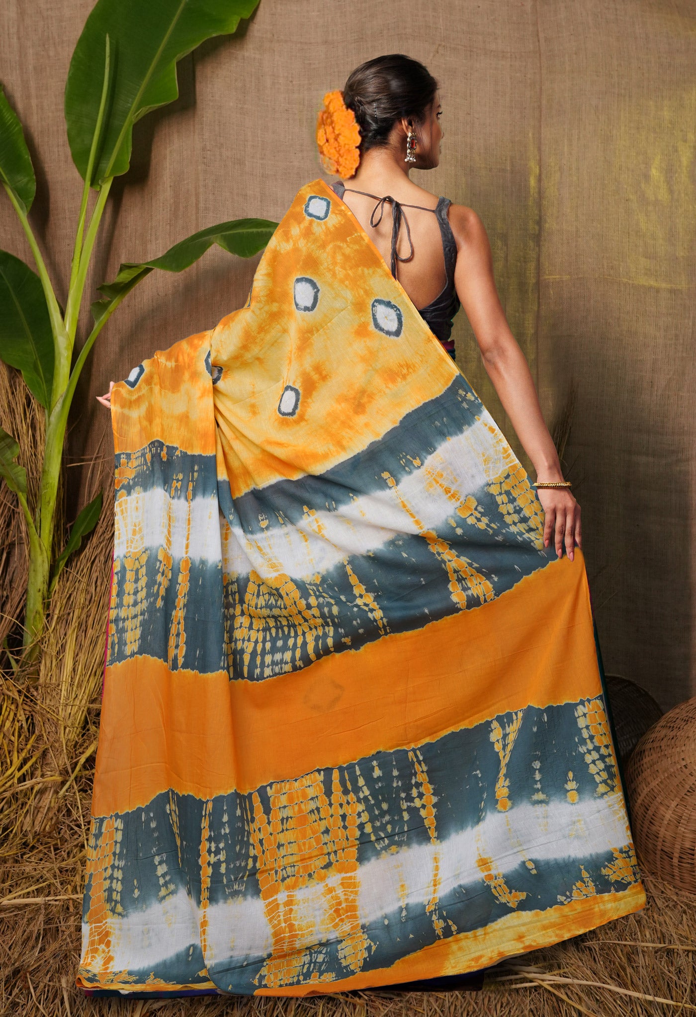 Yellow Pure  Tie And Dye Shibori Bandhani Printed Soft Cotton Saree-UNM78510