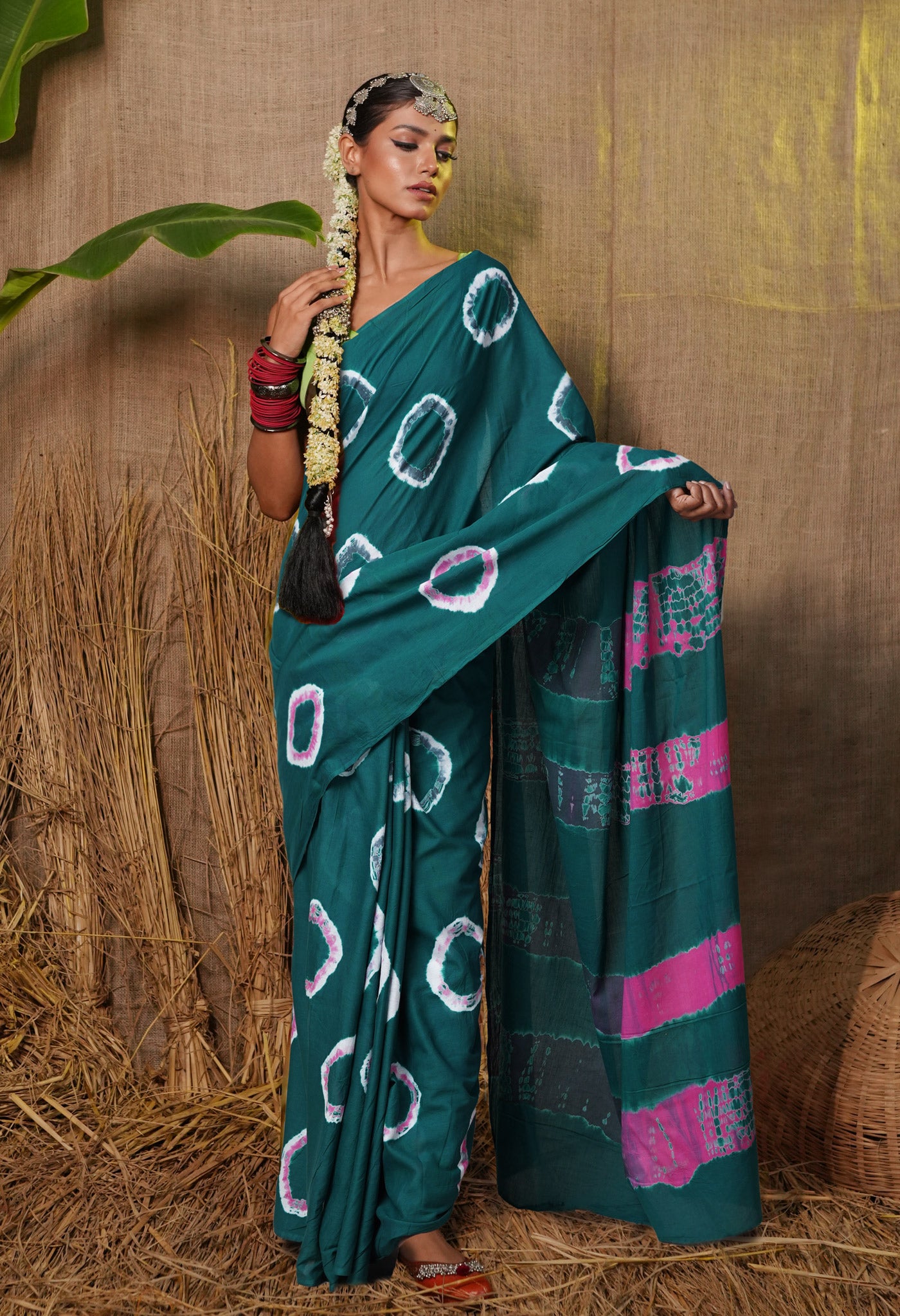 Green Pure  Tie And Dye Shibori Bandhani Printed Soft Cotton Saree-UNM78513