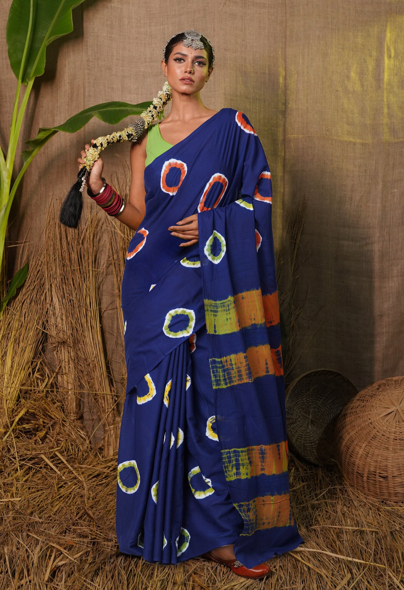 Navy Blue Pure  Tie And Dye Shibori Bandhani Printed Soft Cotton Saree-UNM78515