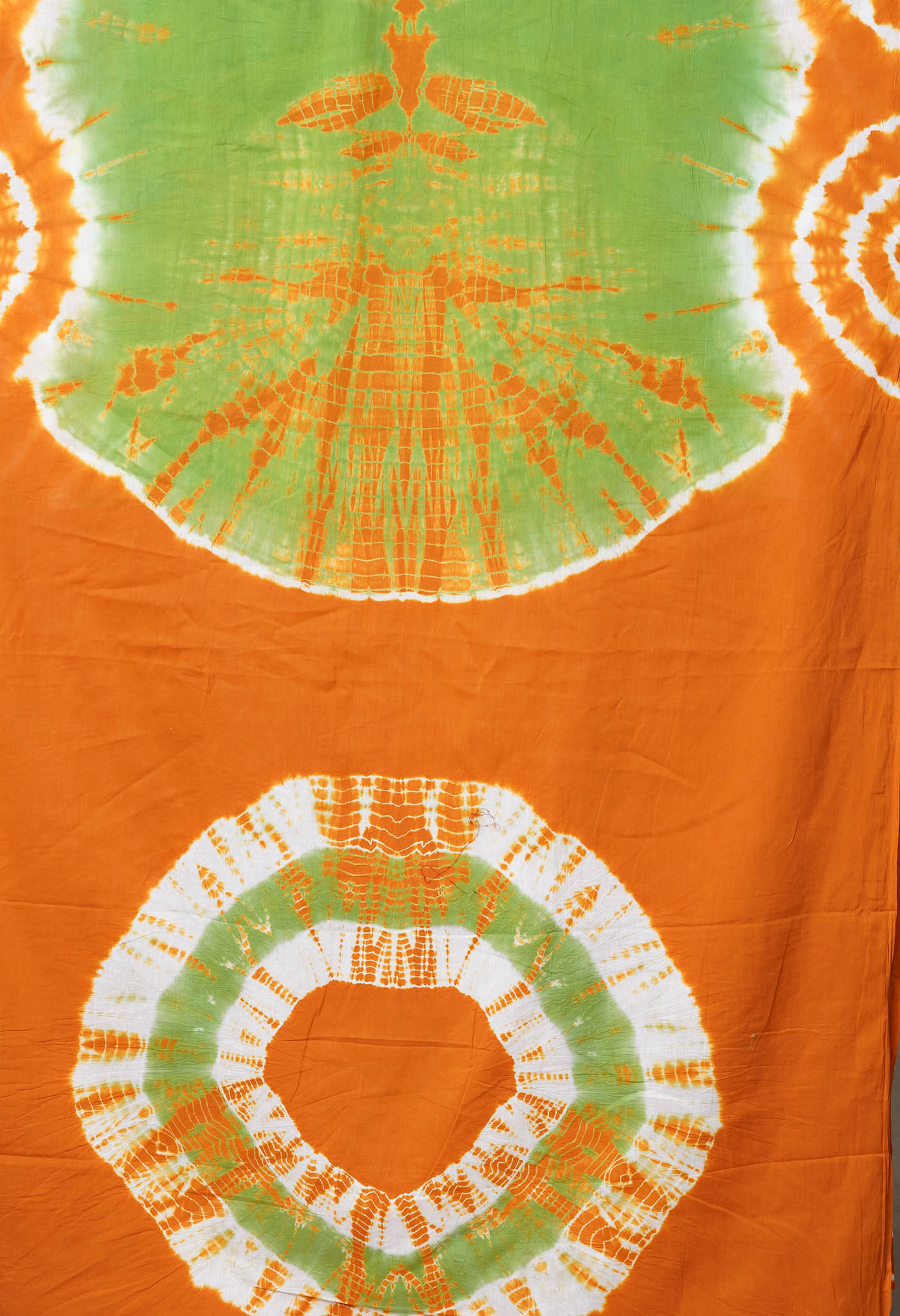 Green-Orange Pure  Tie And Dye Shibori Printed Soft Cotton Saree