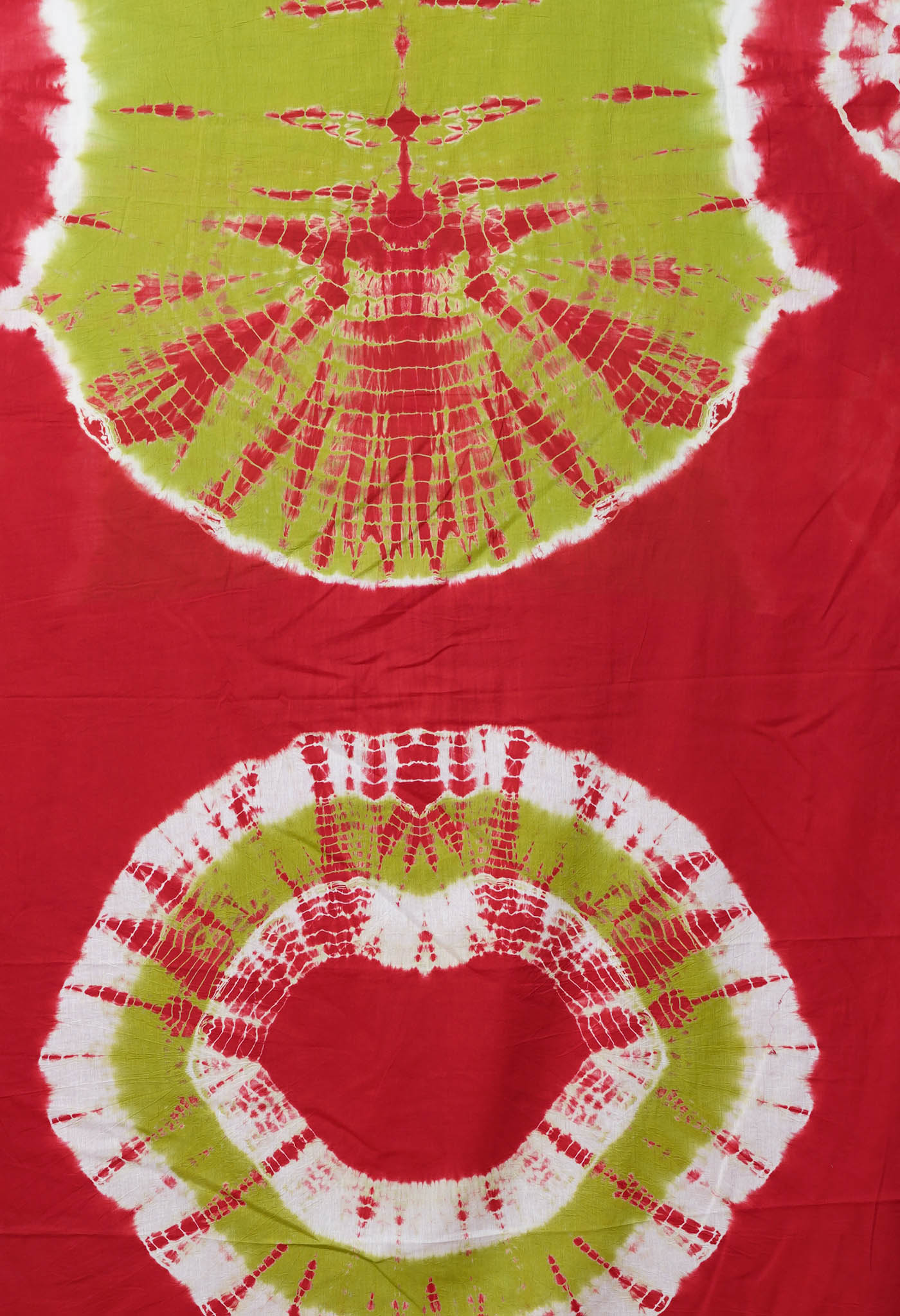 Green-Red Pure  Tie And Dye Shibori Printed Soft Cotton Saree-UNM78522