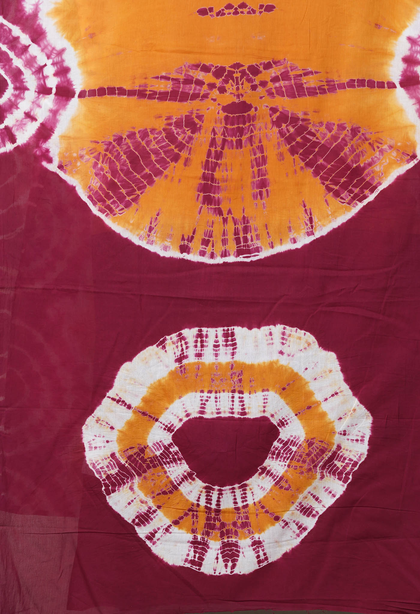 Orange-Maroon Pure  Tie And Dye Shibori Printed Soft Cotton Saree-UNM78523