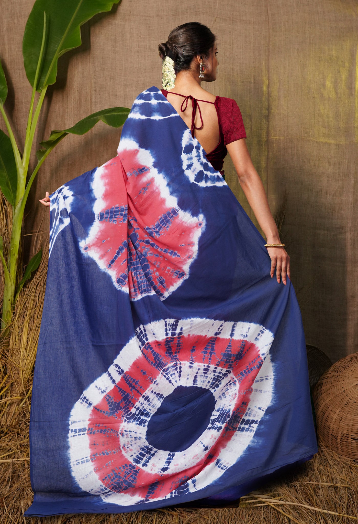 Pink-Navy Blue Pure  Tie And Dye Shibori Printed Soft Cotton Saree-UNM78524