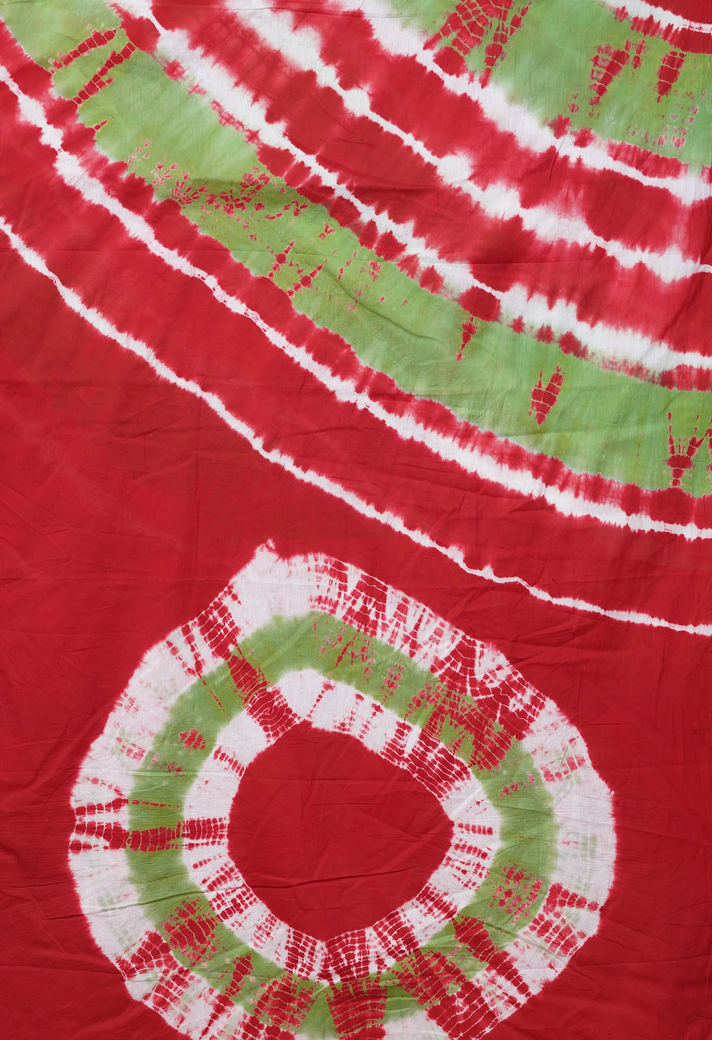 Green-Red Pure  Tie And Dye Shibori Printed Soft Cotton Saree-UNM78527