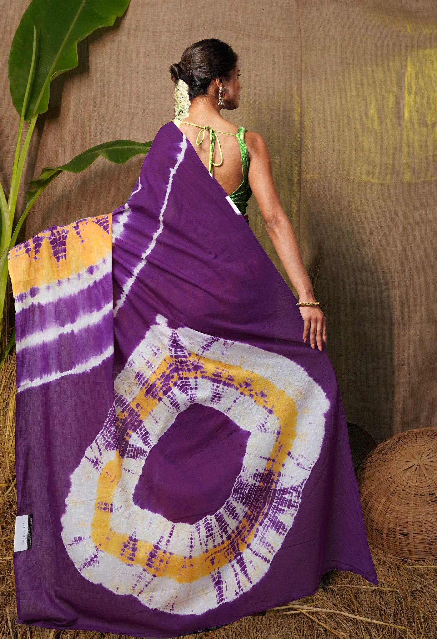 Yellow-Violet Pure  Tie And Dye Shibori Printed Soft Cotton Saree-UNM78529