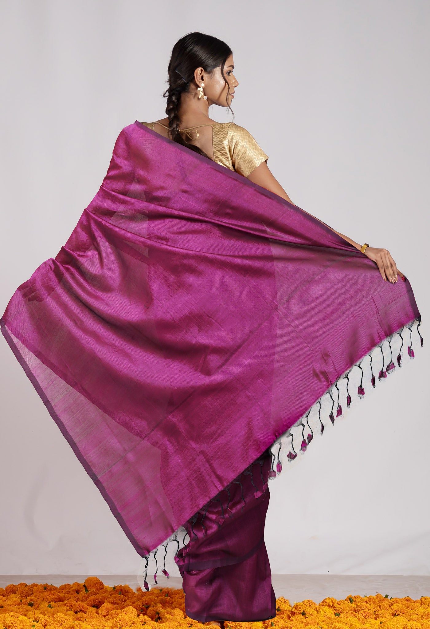 Dark Purple Pure  Plain Mangalgiri Soft Silk Saree