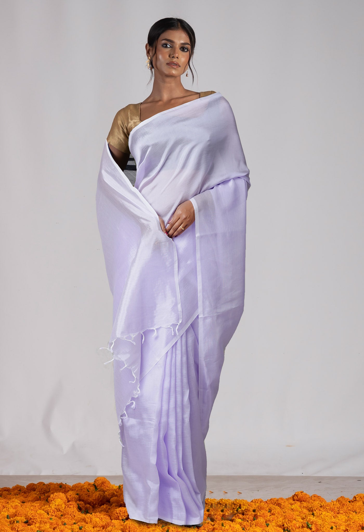 Pastel Purple Pure  Plain Mangalgiri Soft Silk Saree