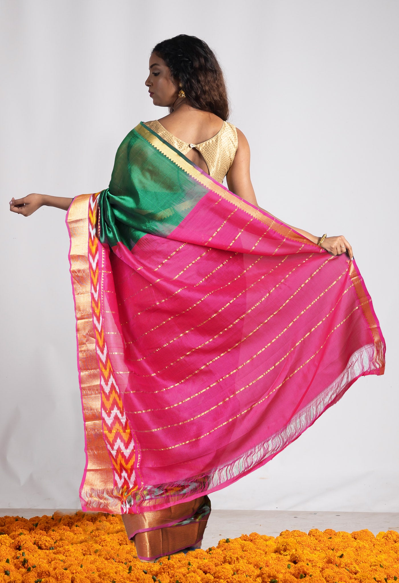 Dark Green Pure Handloom Mangalgiri Soft Silk Saree