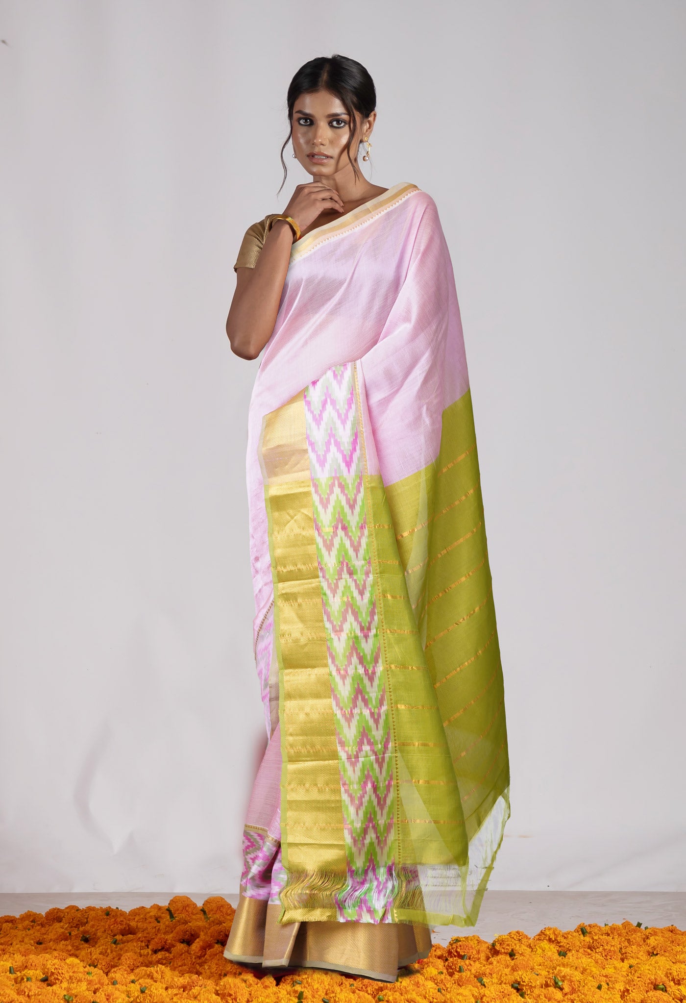 Pink Pure Handloom Mangalgiri Soft Silk Saree