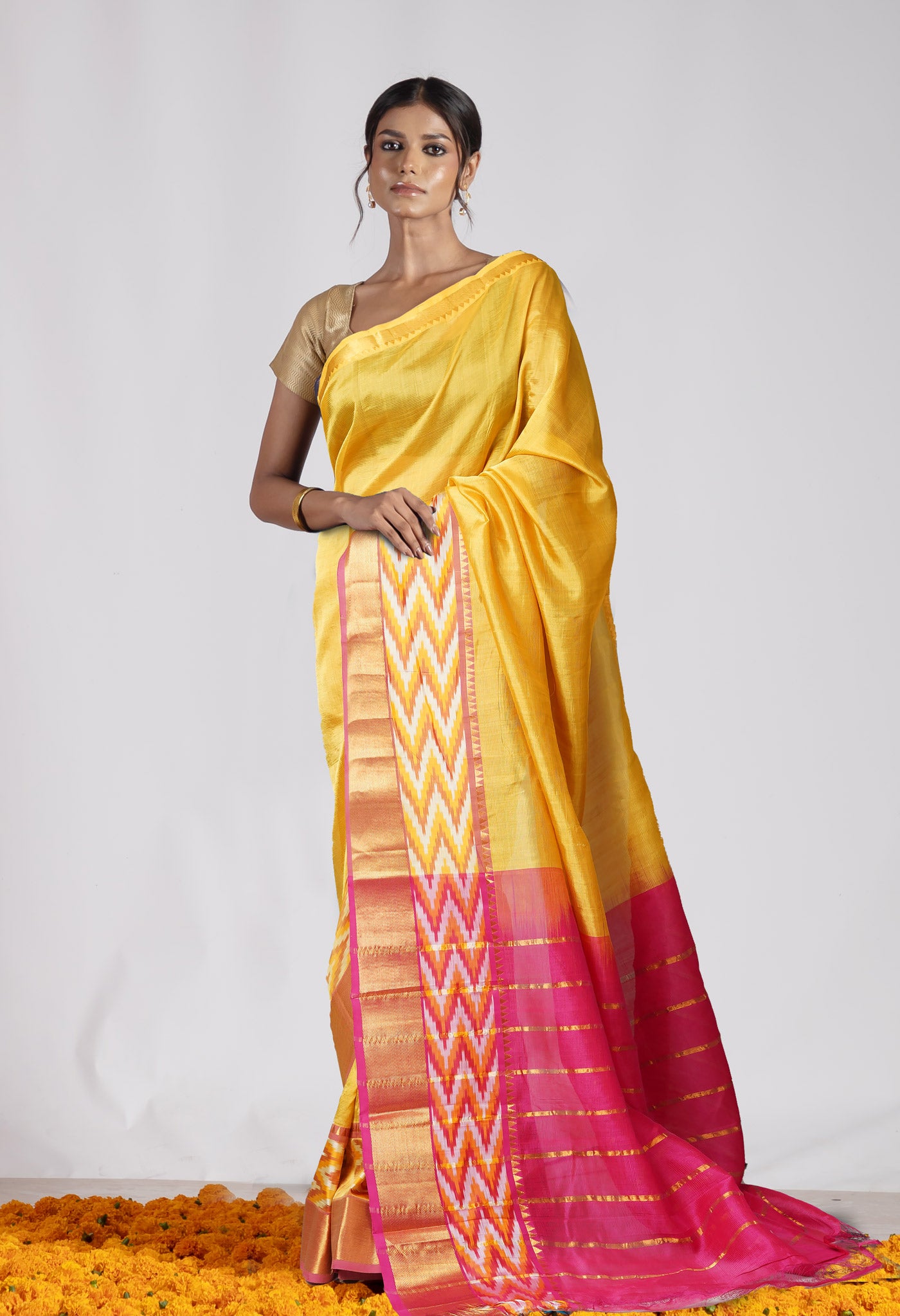 Golden Brown Pure Handloom Mangalgiri Soft Silk Saree