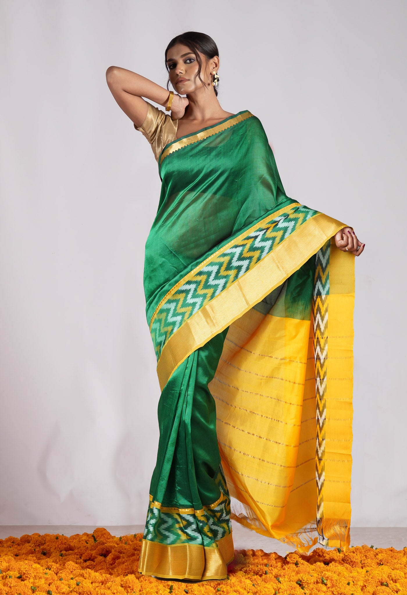 Dark Green Pure Handloom Mangalgiri Soft Silk Saree