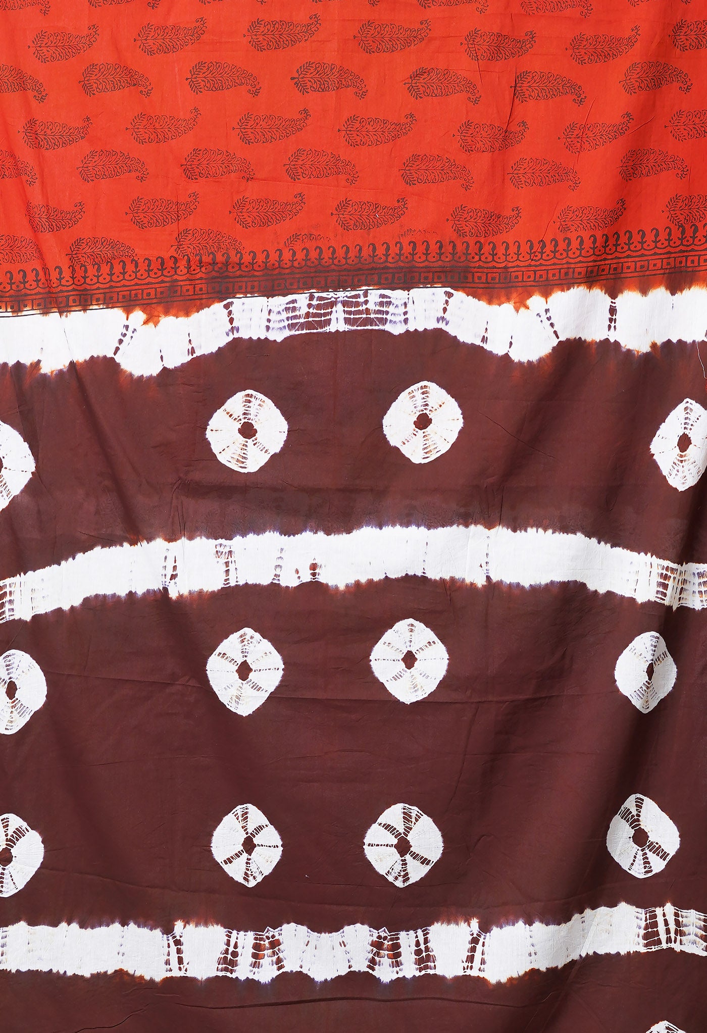 Orange-Brown Pure  Tie And Dye Shibori Block Printed Soft Cotton Saree-UNM78578