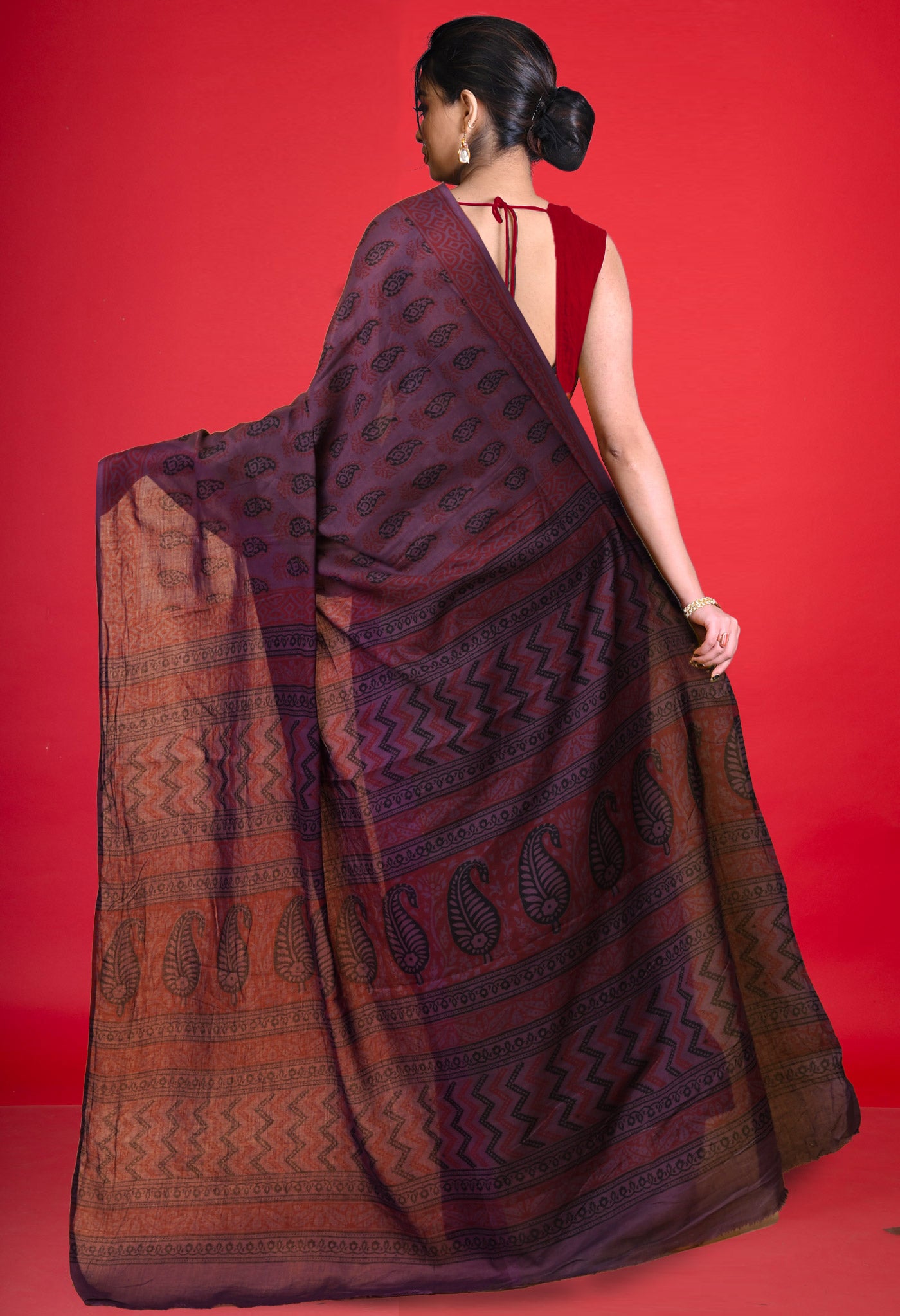 Brown Pure  Bagh Printed Soft Cotton Saree-UNM78608