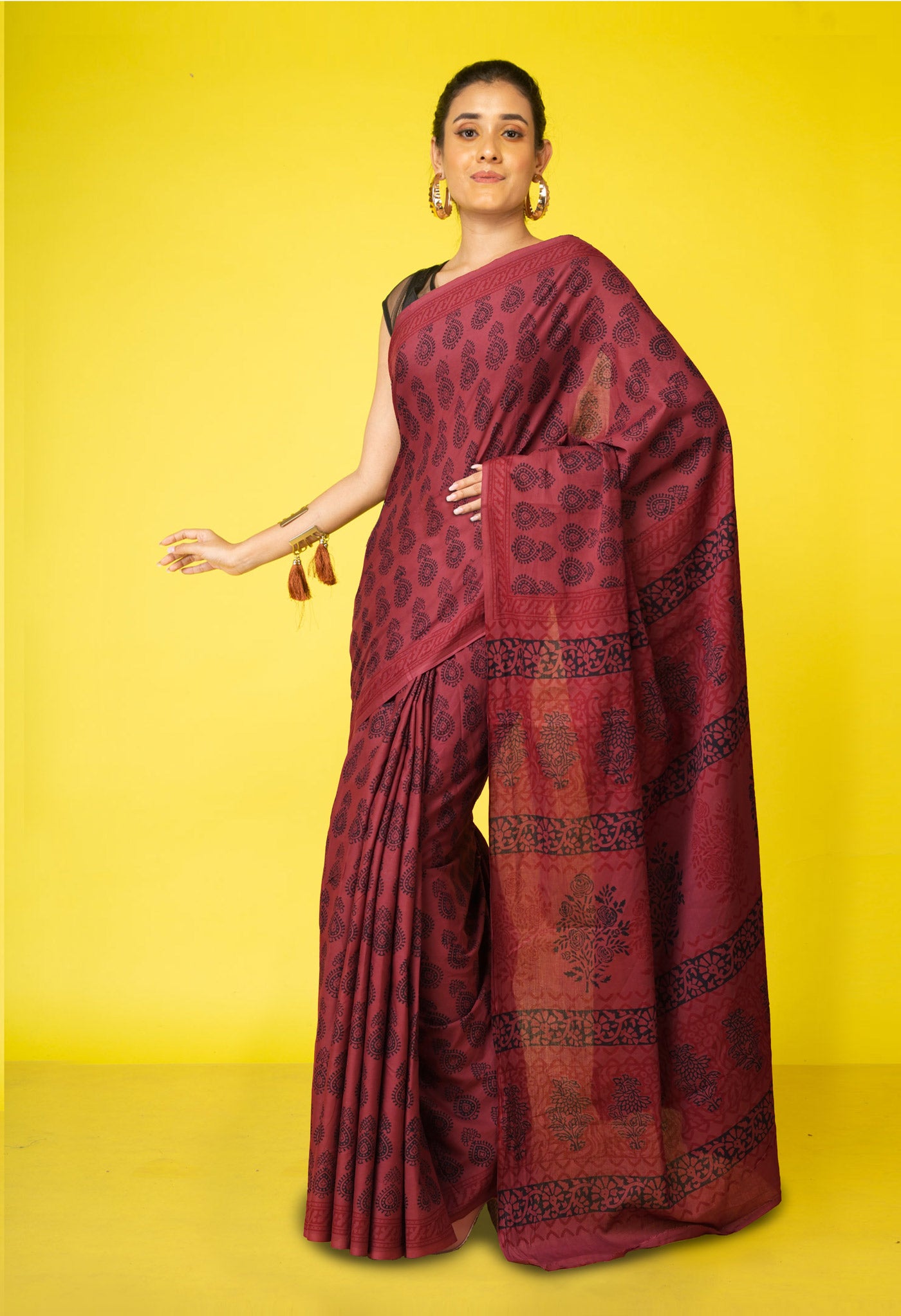 Brown Pure  Bagh Printed Soft Cotton Saree-UNM78659