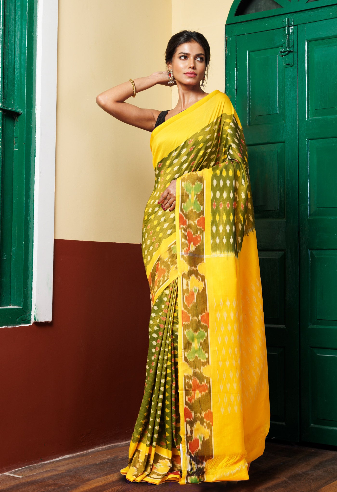 Green Pure Pochampally Mercerized Cotton Silk Saree-UNM78792