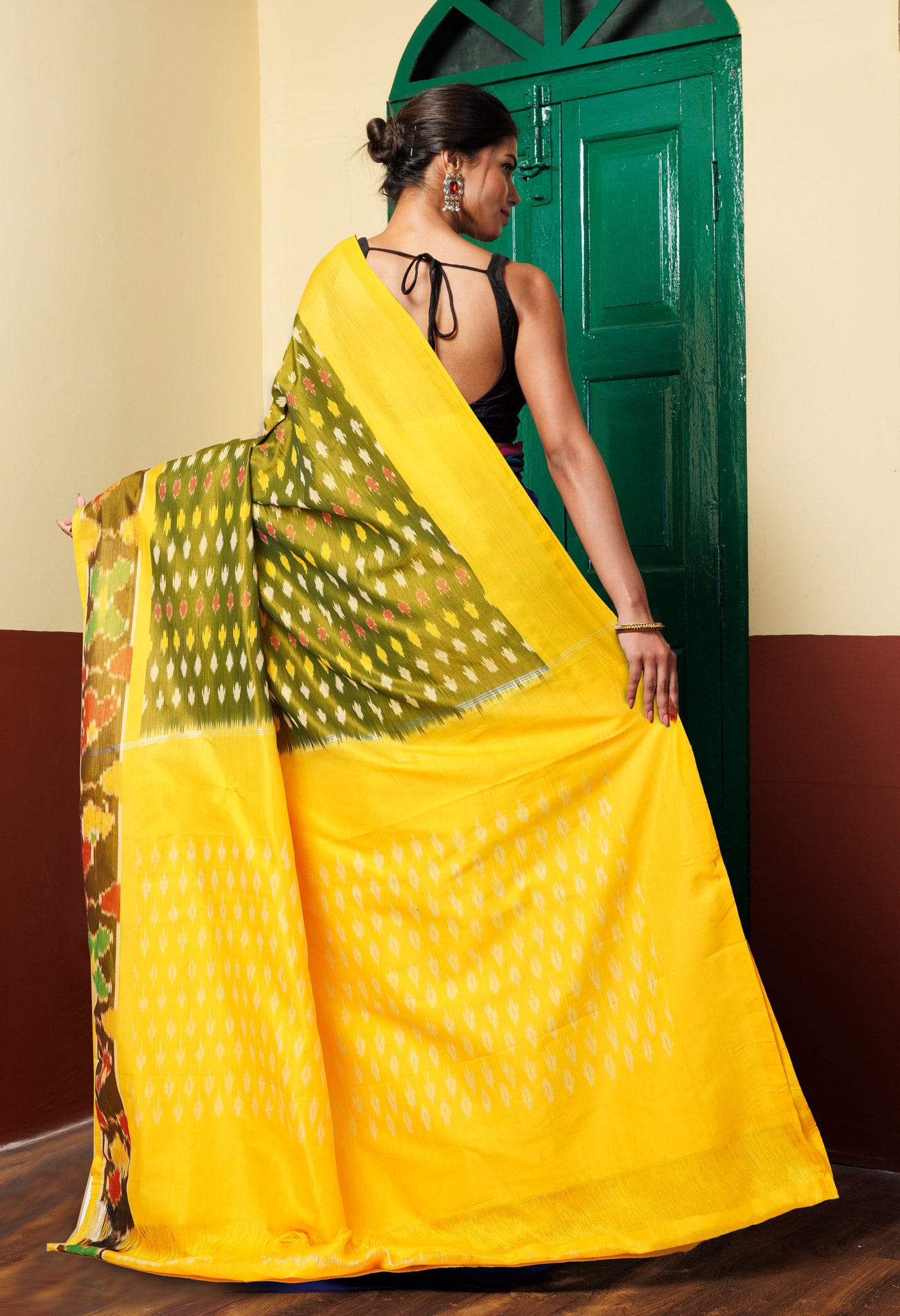 Green Pure Pochampally Mercerized Cotton Silk Saree-UNM78792