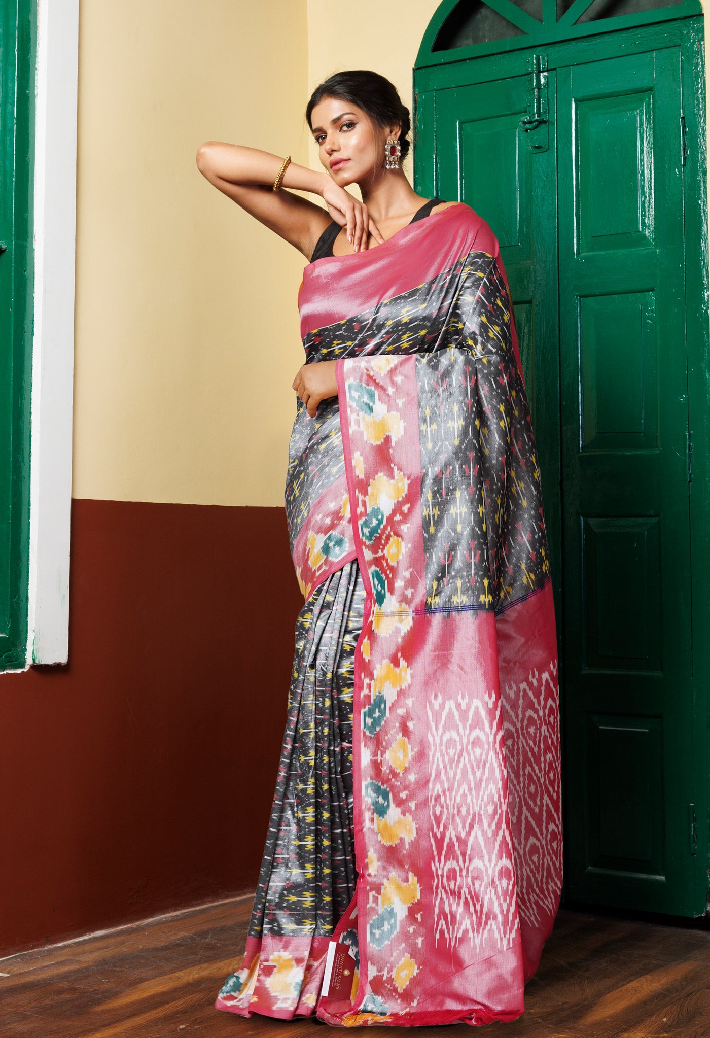 Grey Pure Pochampally Mercerized Cotton Silk Saree-UNM78794