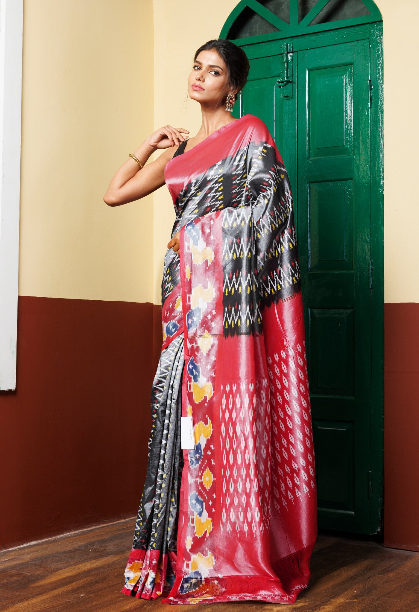 Grey Pure Pochampally Mercerized Cotton Silk Saree-UNM78803