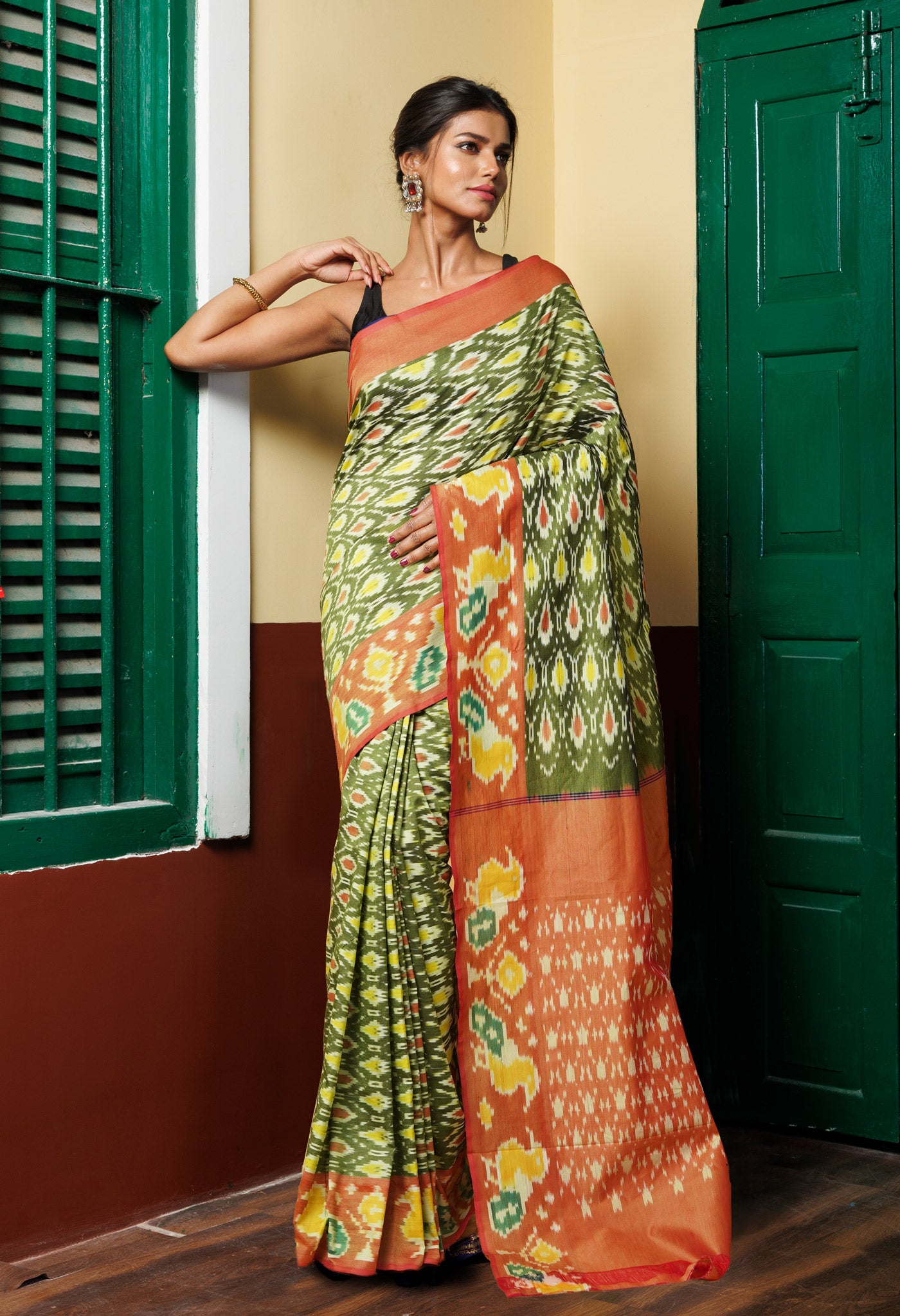 Green Pure Pochampally Mercerized Cotton Silk Saree-UNM78810