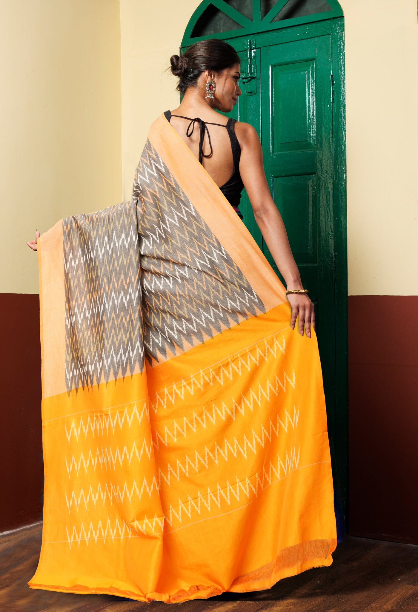 Grey Pure Pochampally Mercerized Cotton Silk Saree-UNM78836