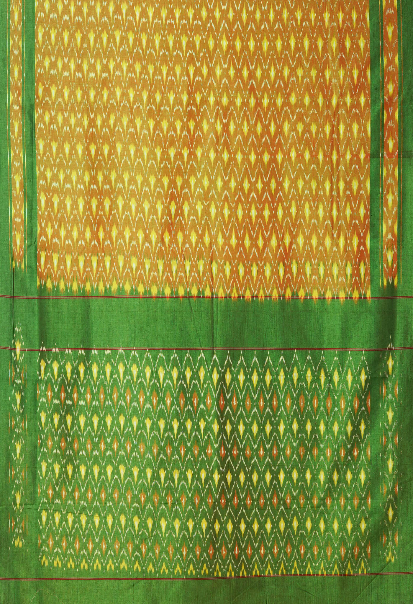 Green-Red Pure Pochampally Mercerized Cotton Saree