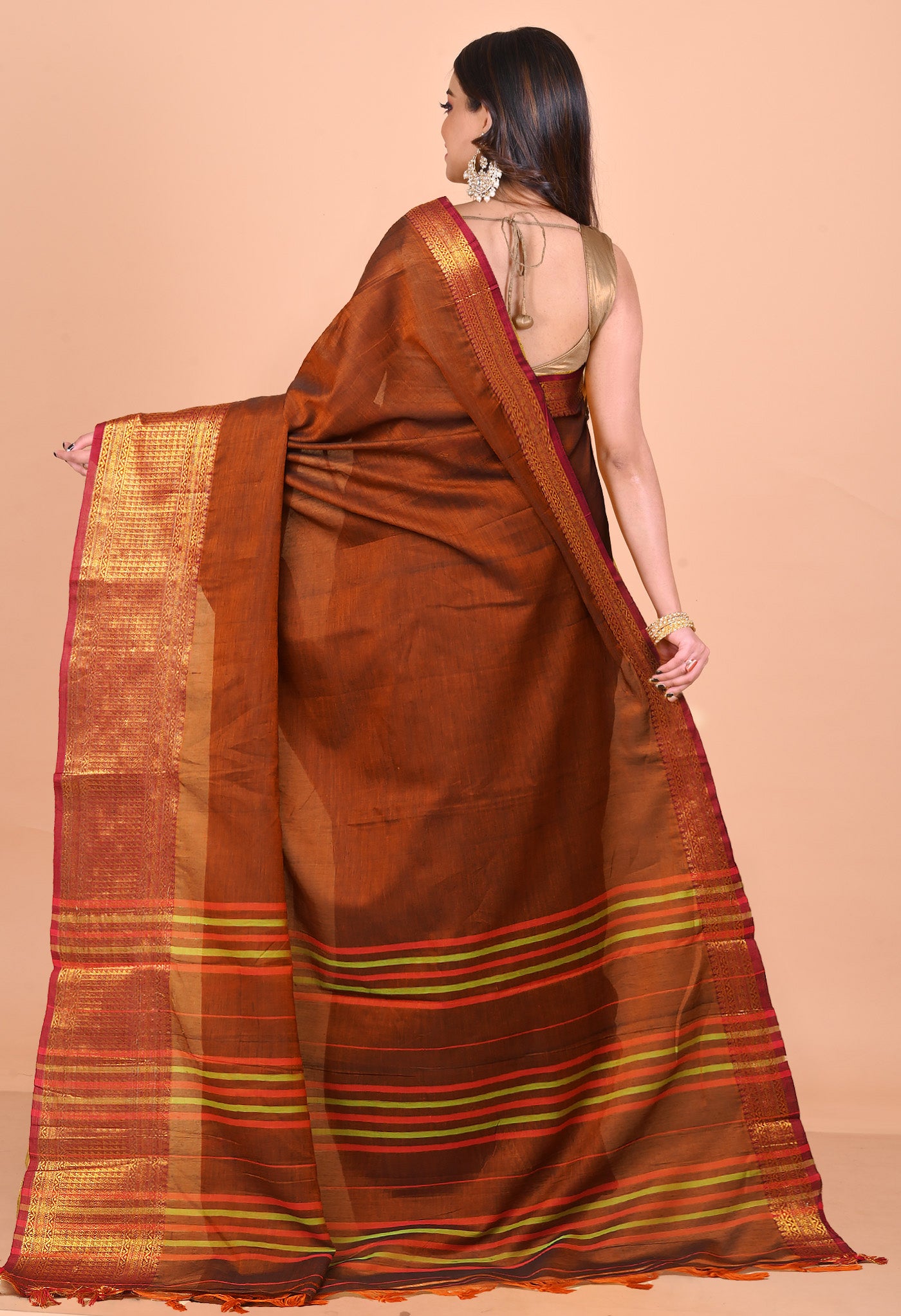 Rust Orange Pure Handloom Narayani Cotton Saree