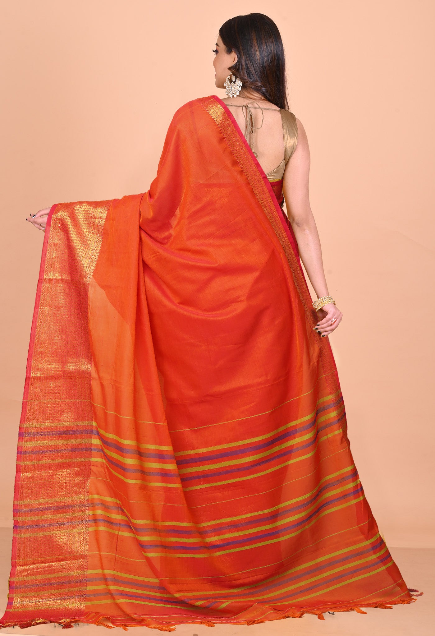 Orange Pure Handloom Narayani Cotton Saree-UNM78867