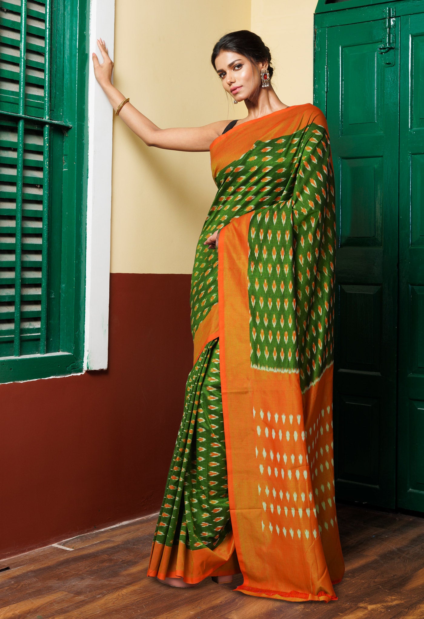 Green Pure Pochampally Mercerized Cotton Silk Saree