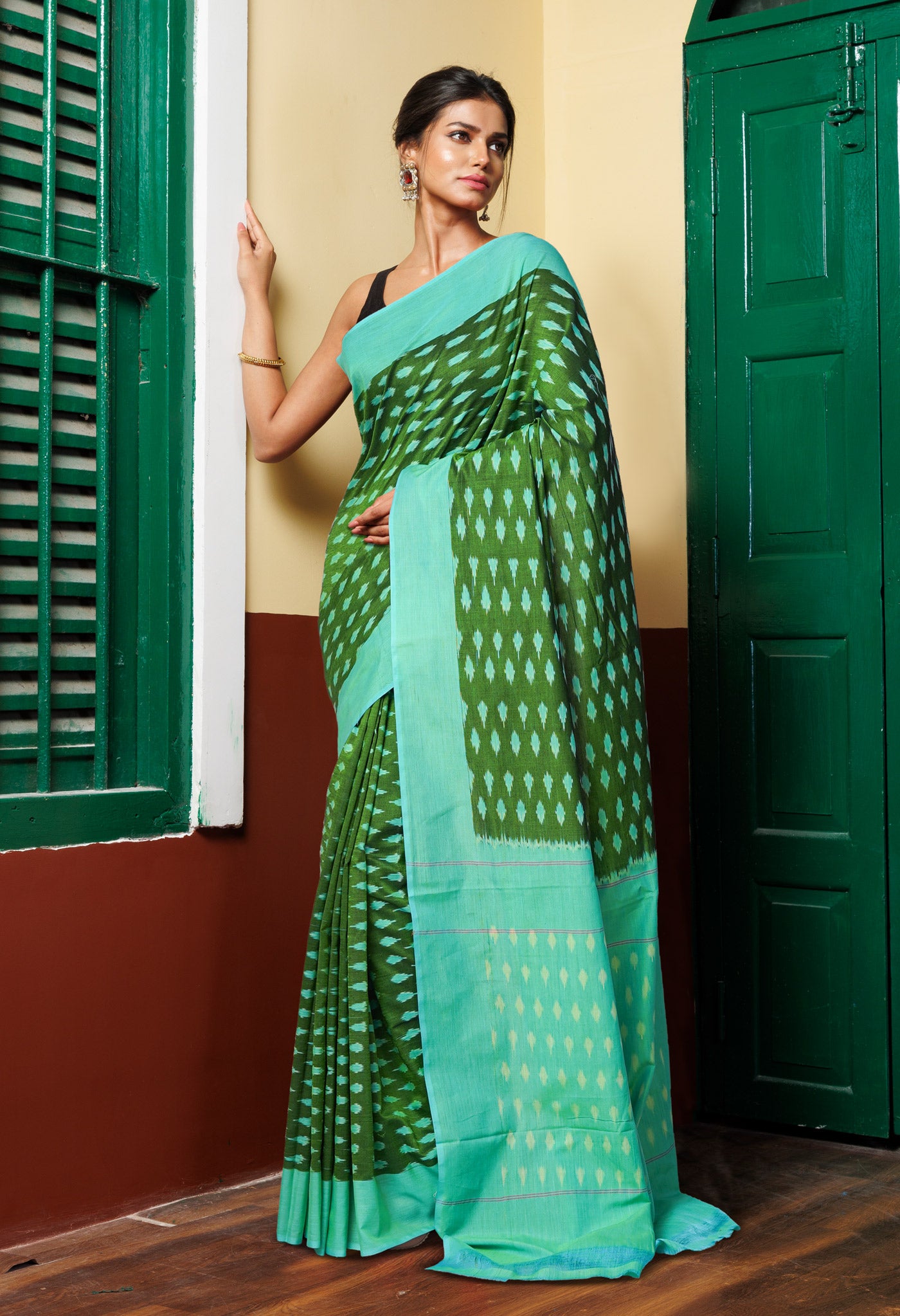 Green Pure Pochampally Mercerized Cotton Silk Saree-UNM78916