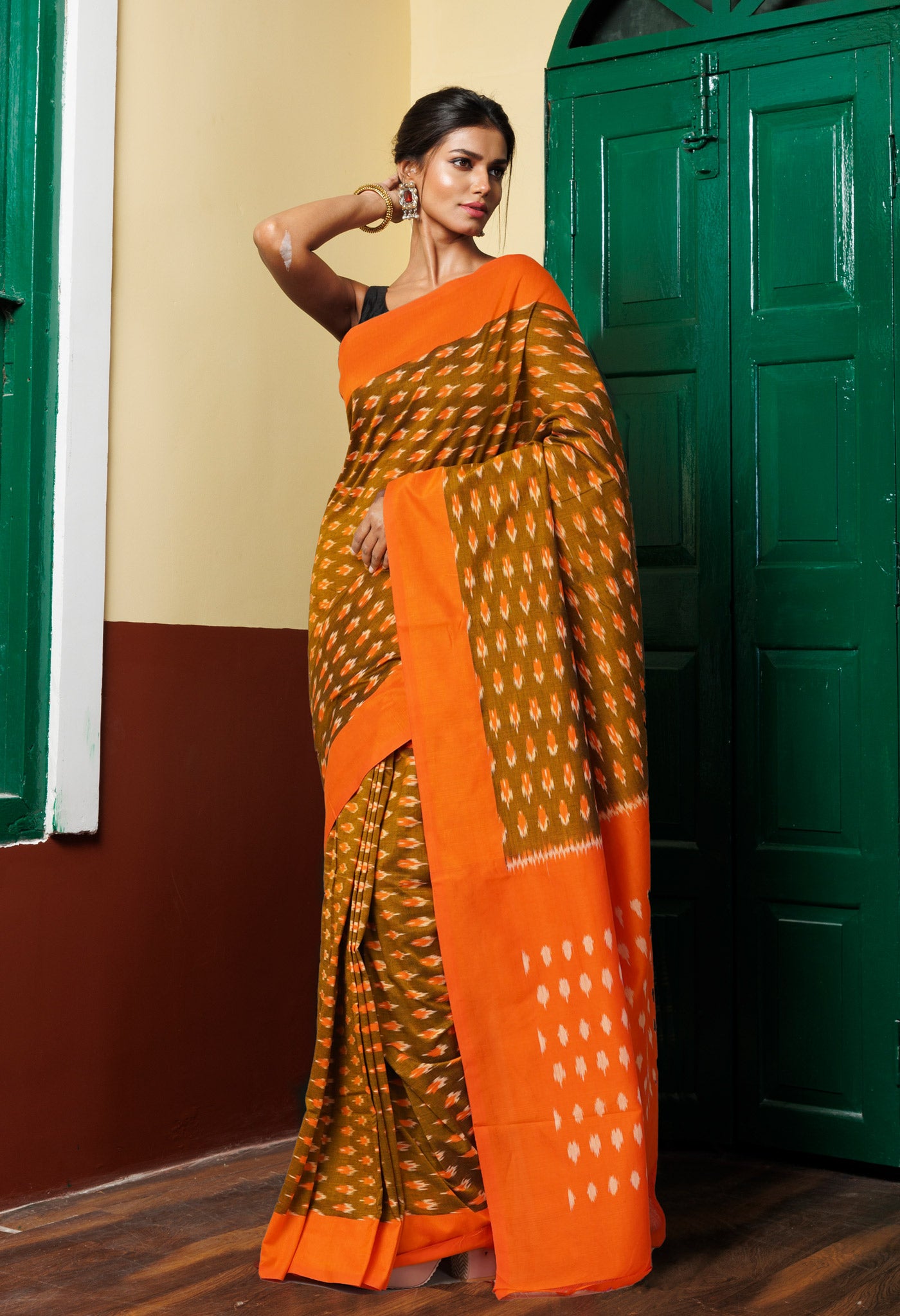 Green Pure Pochampally Mercerized Cotton Silk Saree-UNM78931