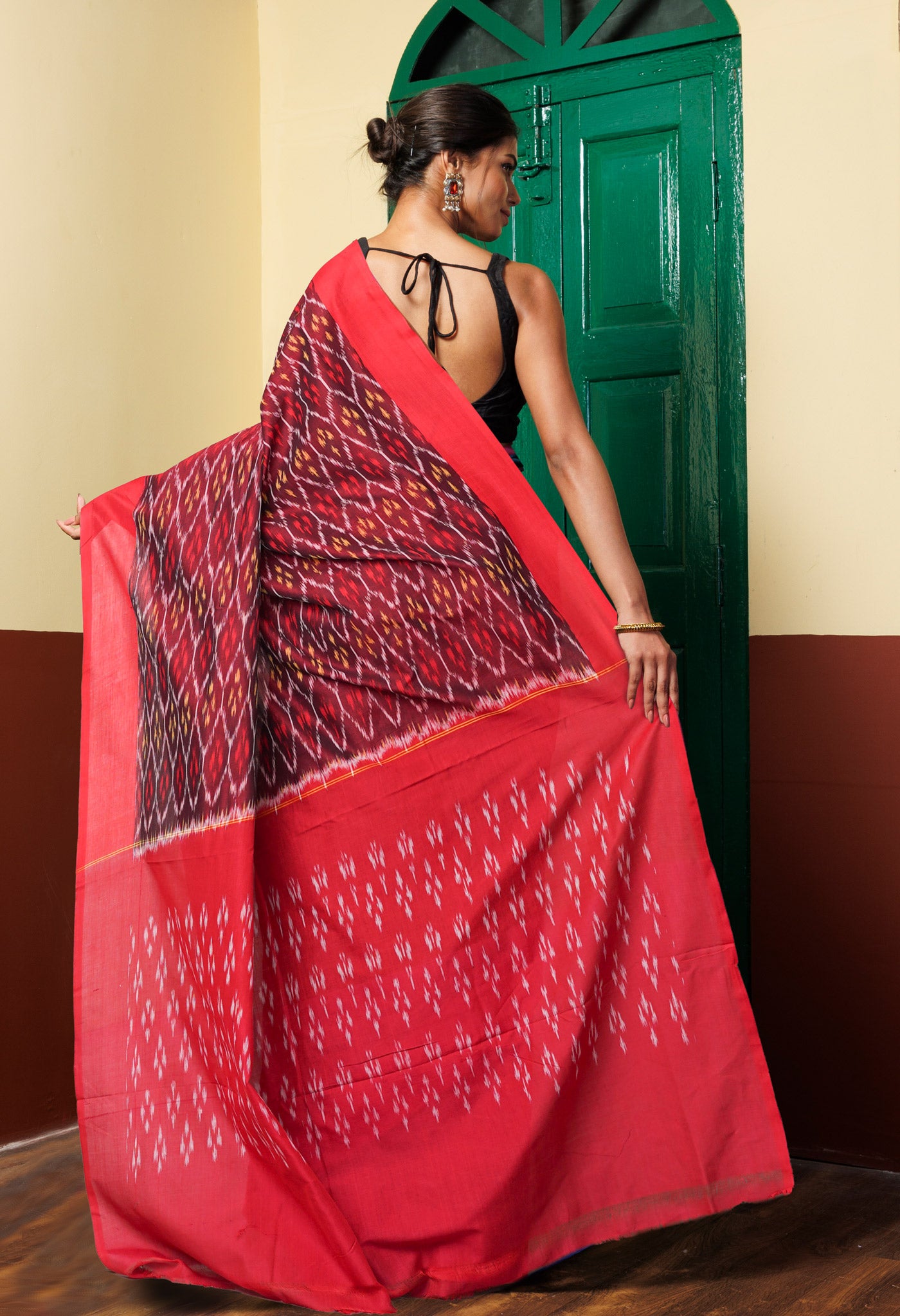 Red Pure Pochampally Mercerized Cotton Silk Saree-UNM78935